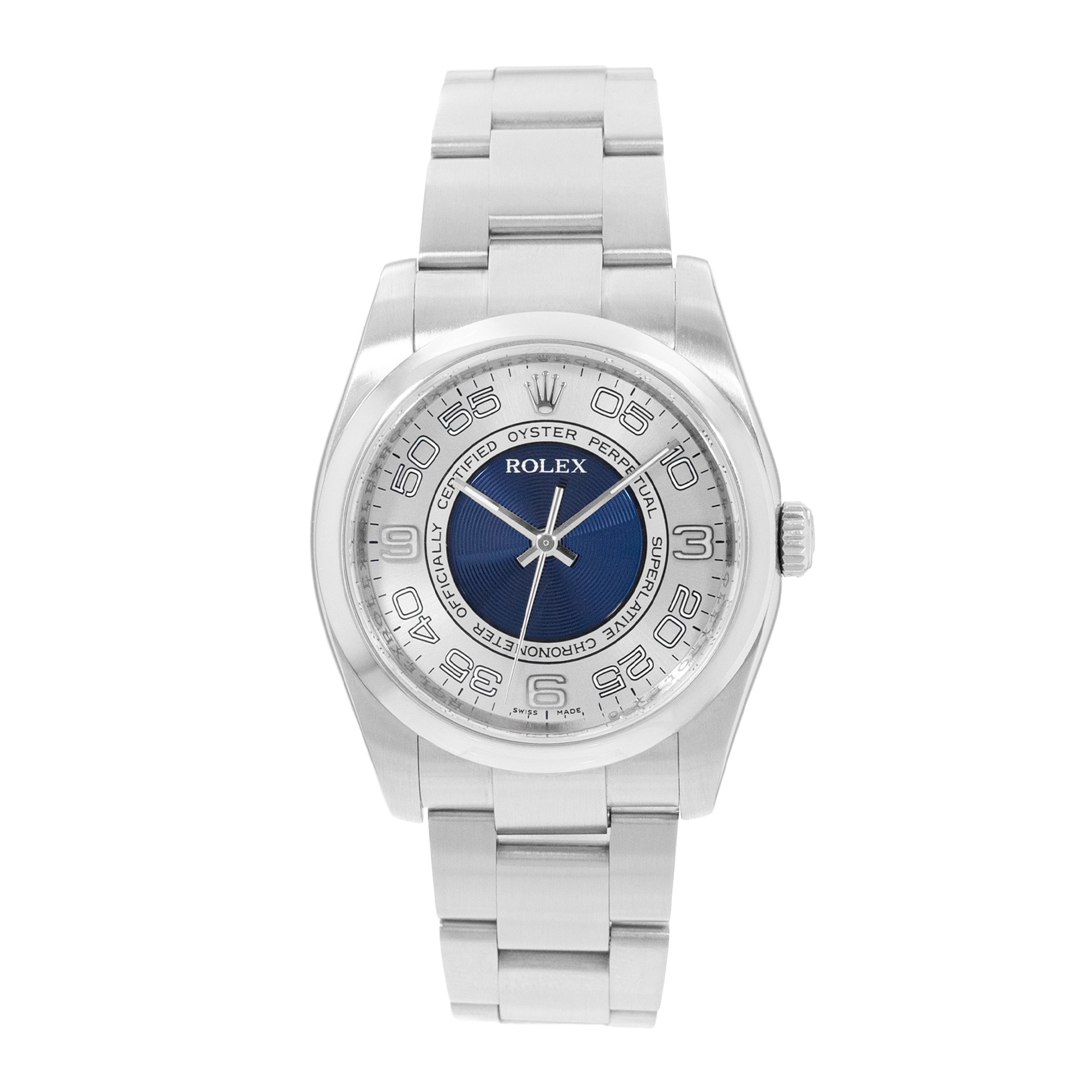 Rolex Oyster Perpetual 36 116000 Silver Blue Dial Steel Mens Watch