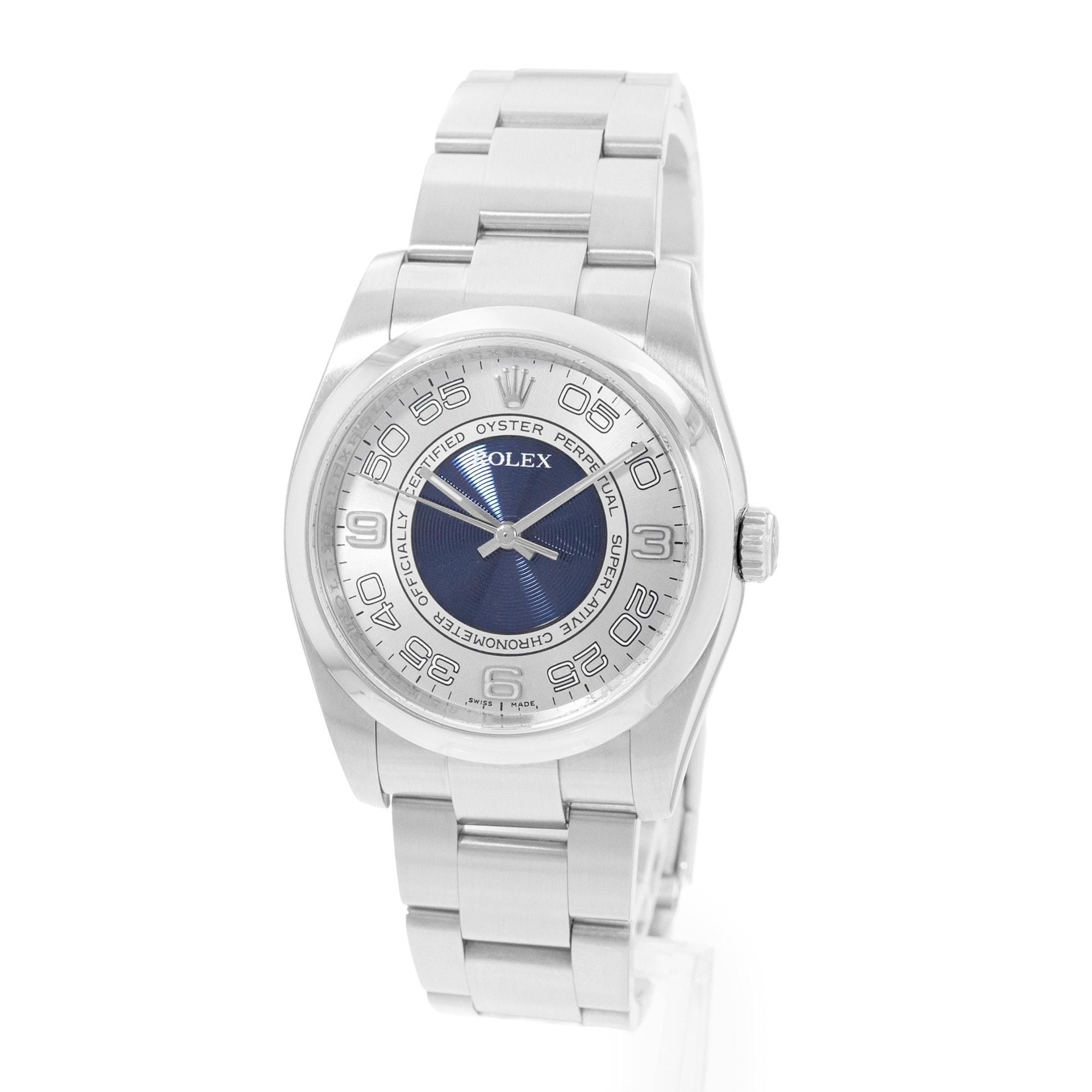 Rolex Oyster Perpetual 36 116000 Silver Blue Dial Steel Mens Watch