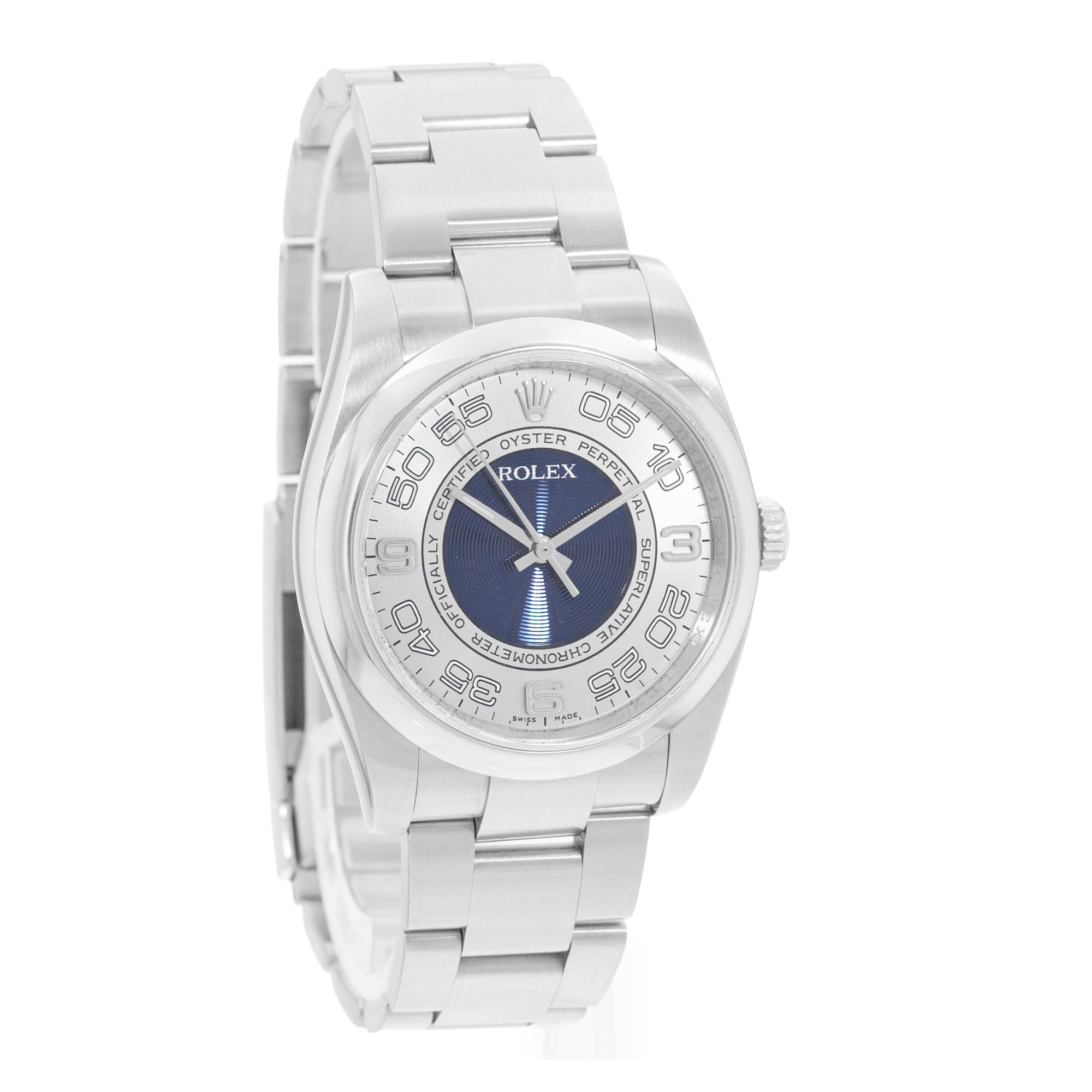 Rolex Oyster Perpetual 36 116000 Silver Blue Dial Steel Mens Watch