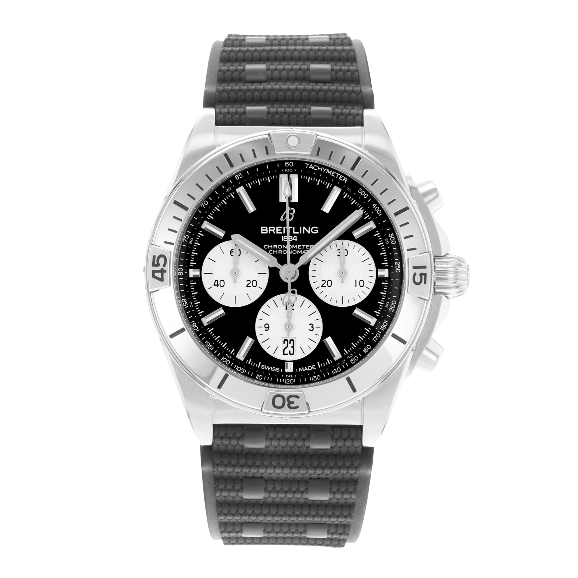 Breitling Chronomat AB0134101B2A1 42mm Black Dial Steel Mens Watch Box Card