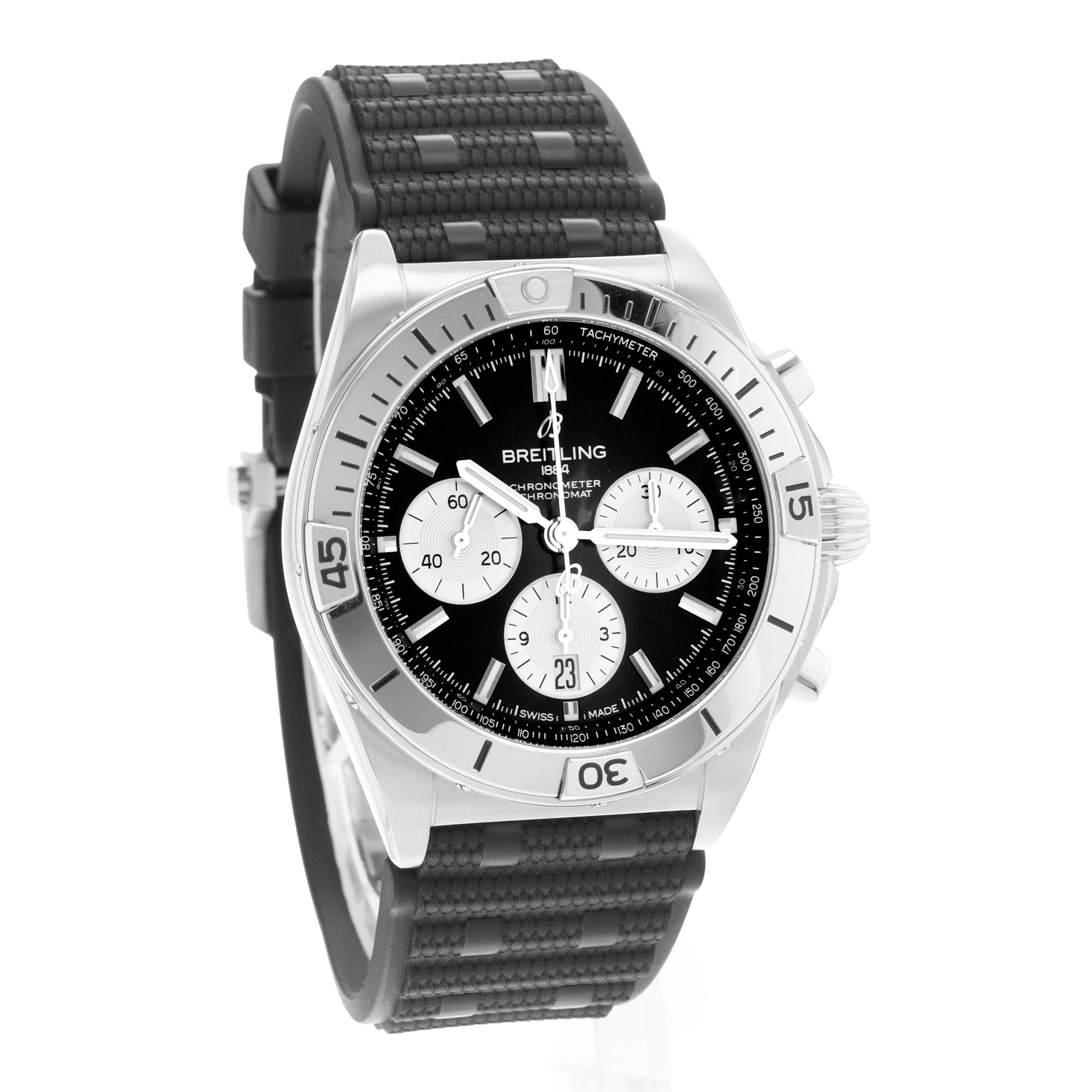 Breitling Chronomat AB0134101B2A1 42mm Black Dial Steel Mens Watch Box Card
