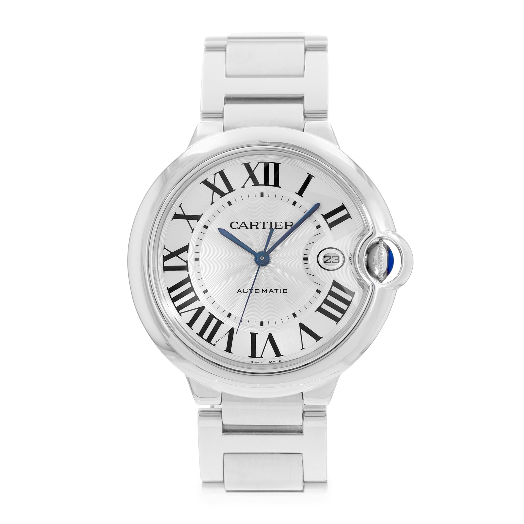 Cartier Ballon Bleu 42mm W69012Z4 3001 Silver Roman Dial Steel Mens Watch