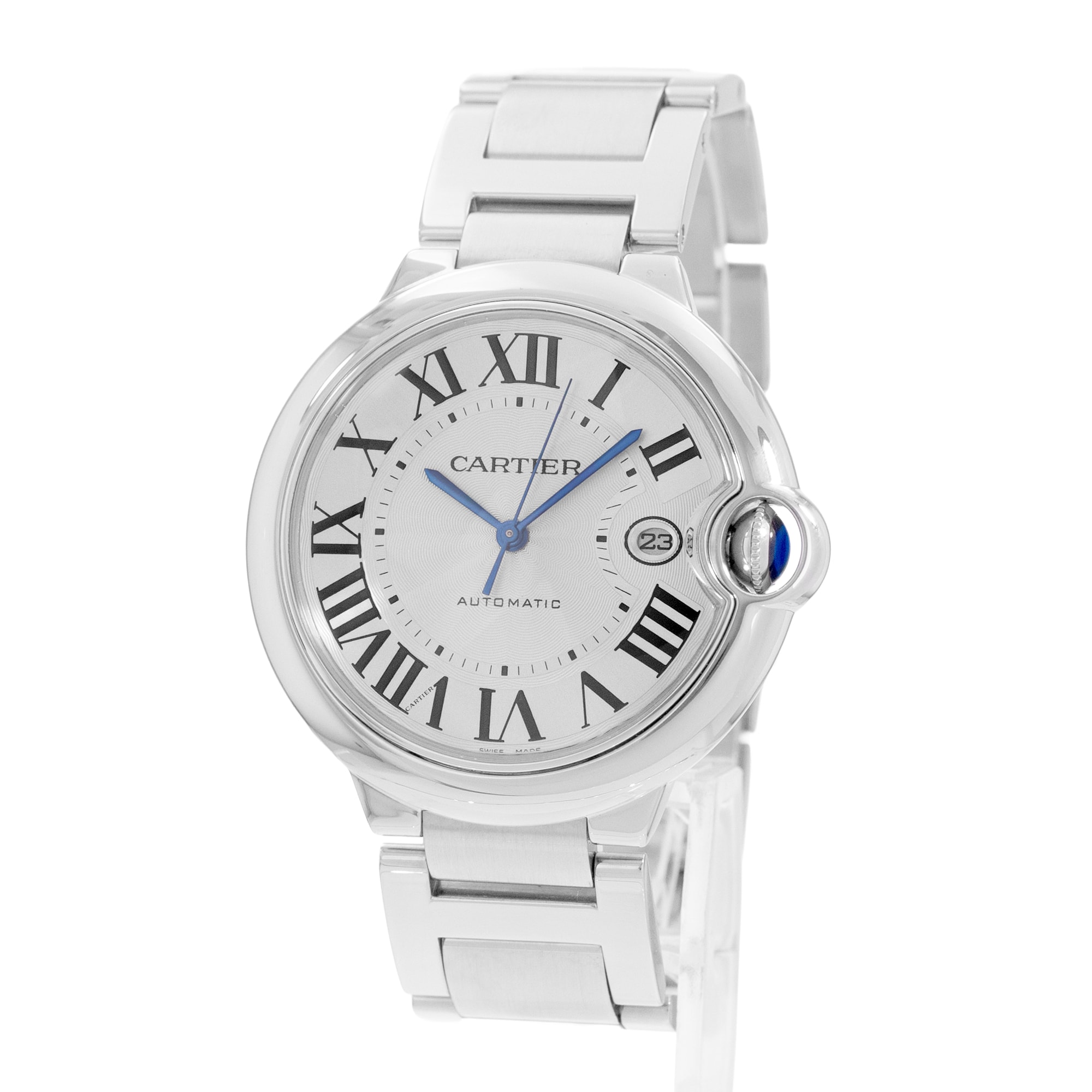 Cartier Ballon Bleu 42mm W69012Z4 3001 Silver Roman Dial Steel Mens Watch