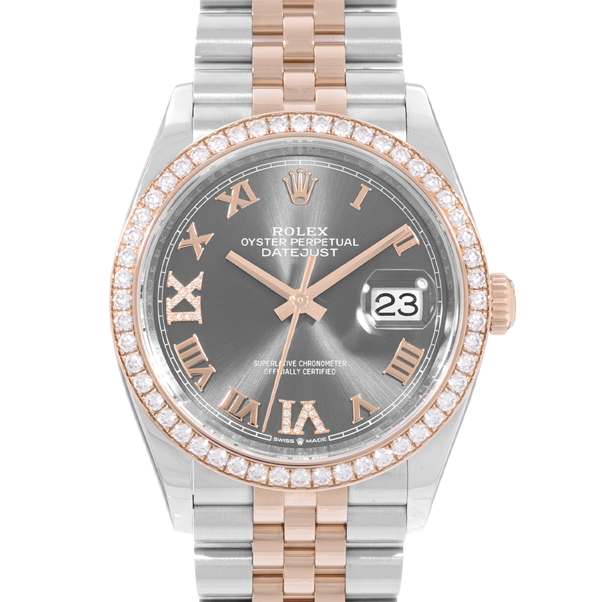 Rolex Datejust 36 126281 RBR Silver Diamonds Steel Rose Gold Mens Watch Box Card