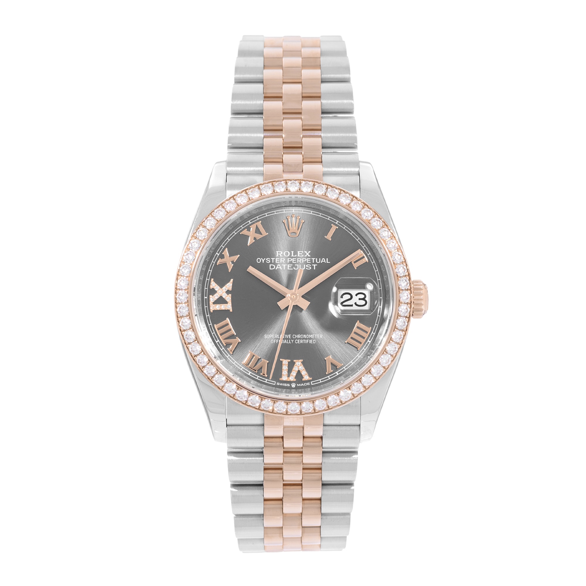 Rolex Datejust 36 126281 RBR Silver Diamonds Steel Rose Gold Mens Watch Box Card