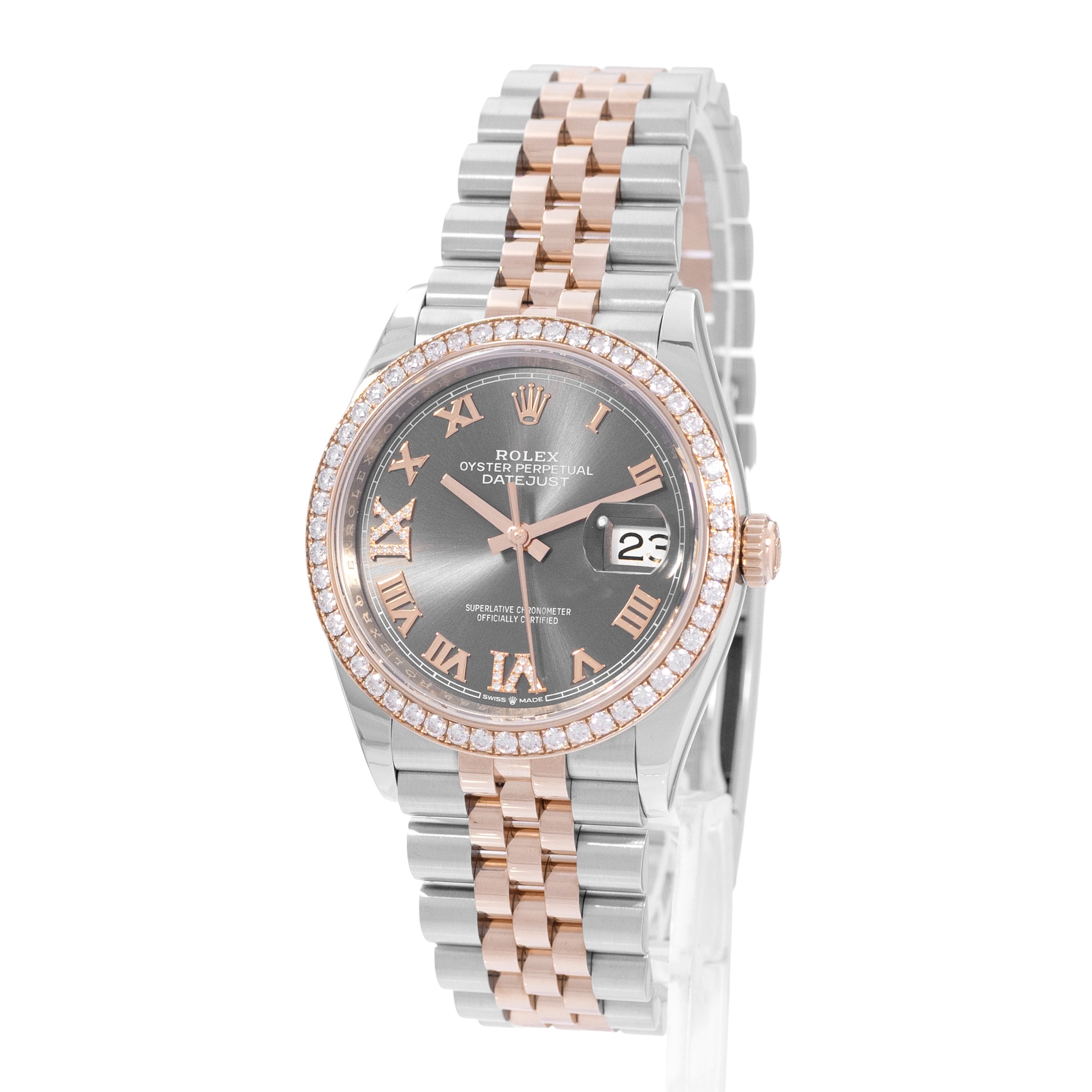 Rolex Datejust 36 126281 RBR Silver Diamonds Steel Rose Gold Mens Watch Box Card