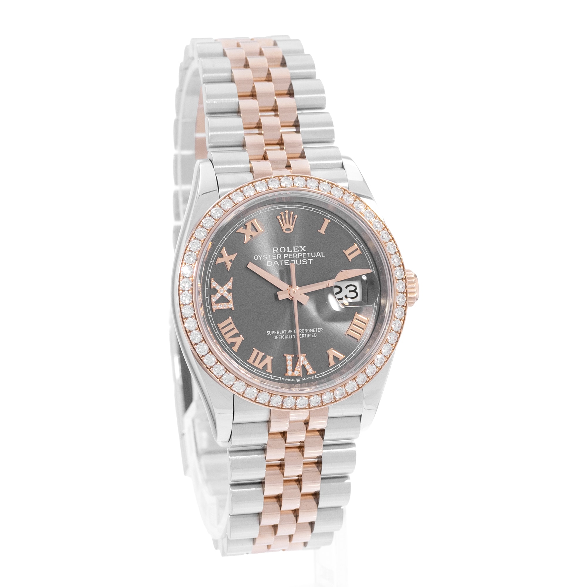 Rolex Datejust 36 126281 RBR Silver Diamonds Steel Rose Gold Mens Watch Box Card