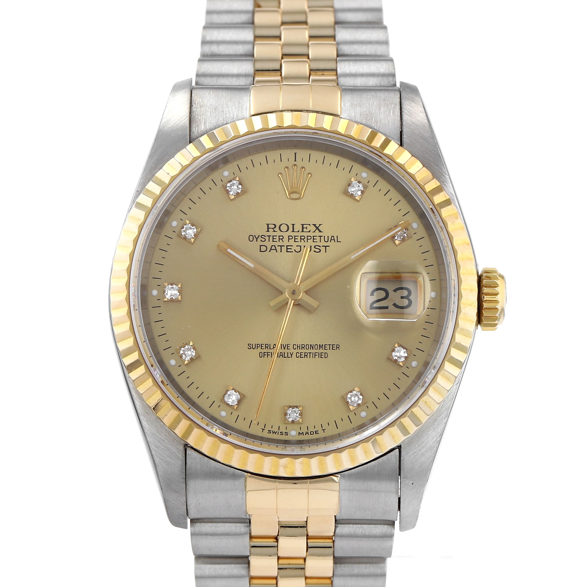 Rolex Datejust 36mm 16233G Yellow factory diamonds dial steel & 18K yellow gold