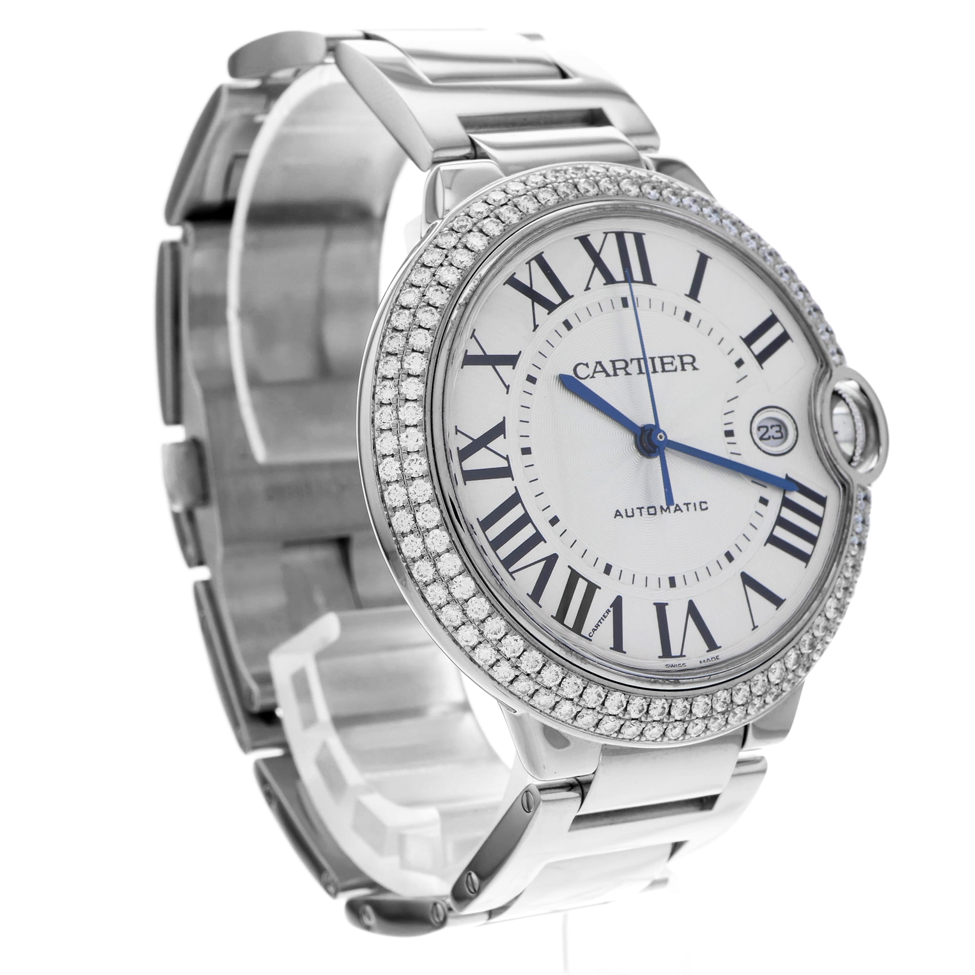 Cartier Ballon Bleu 42mm WE9009Z3 3000 Factory Diamonds 18k White Gold Mens 2005