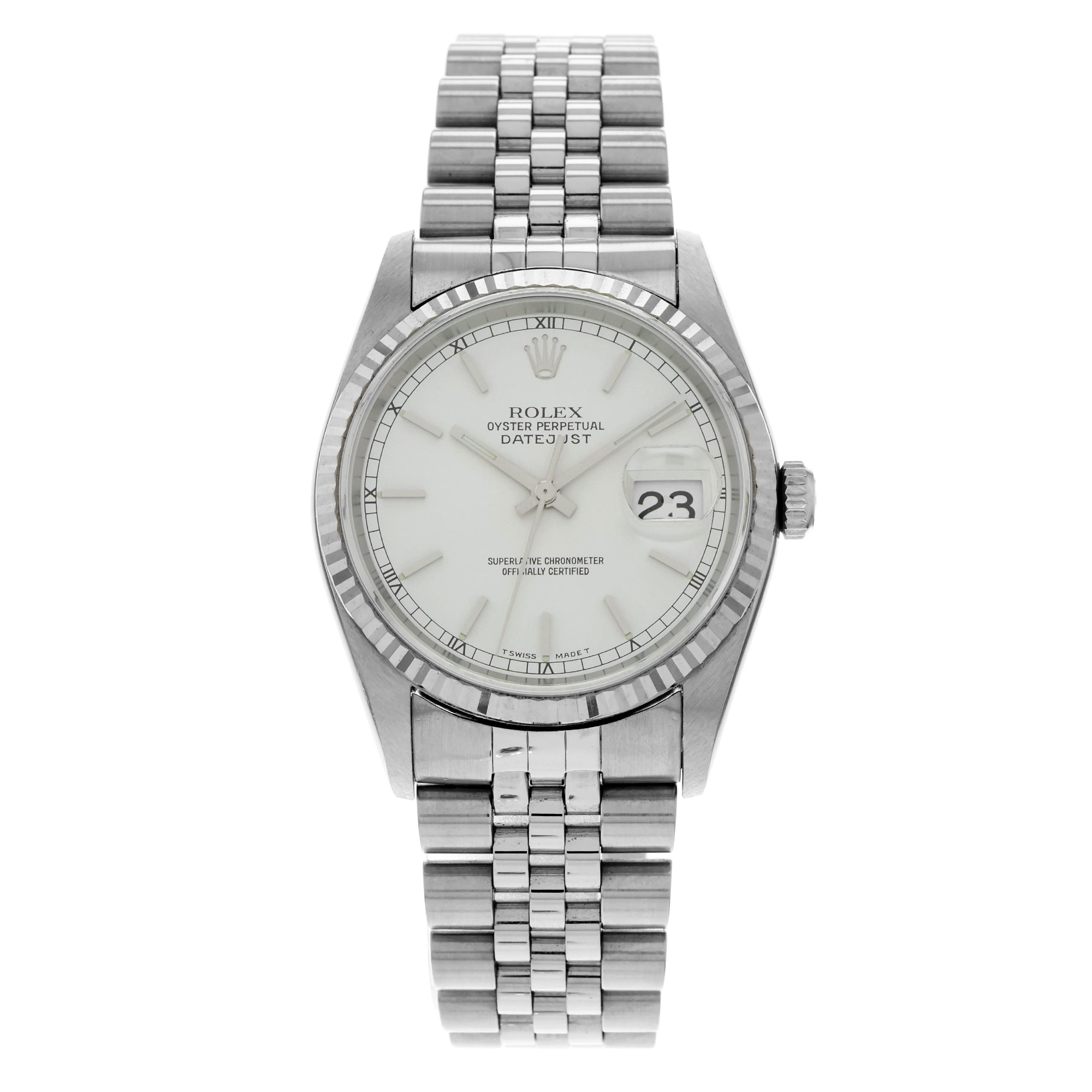 Rolex Datejust 36 16234 Fluted Silver Stick Dial Automatic