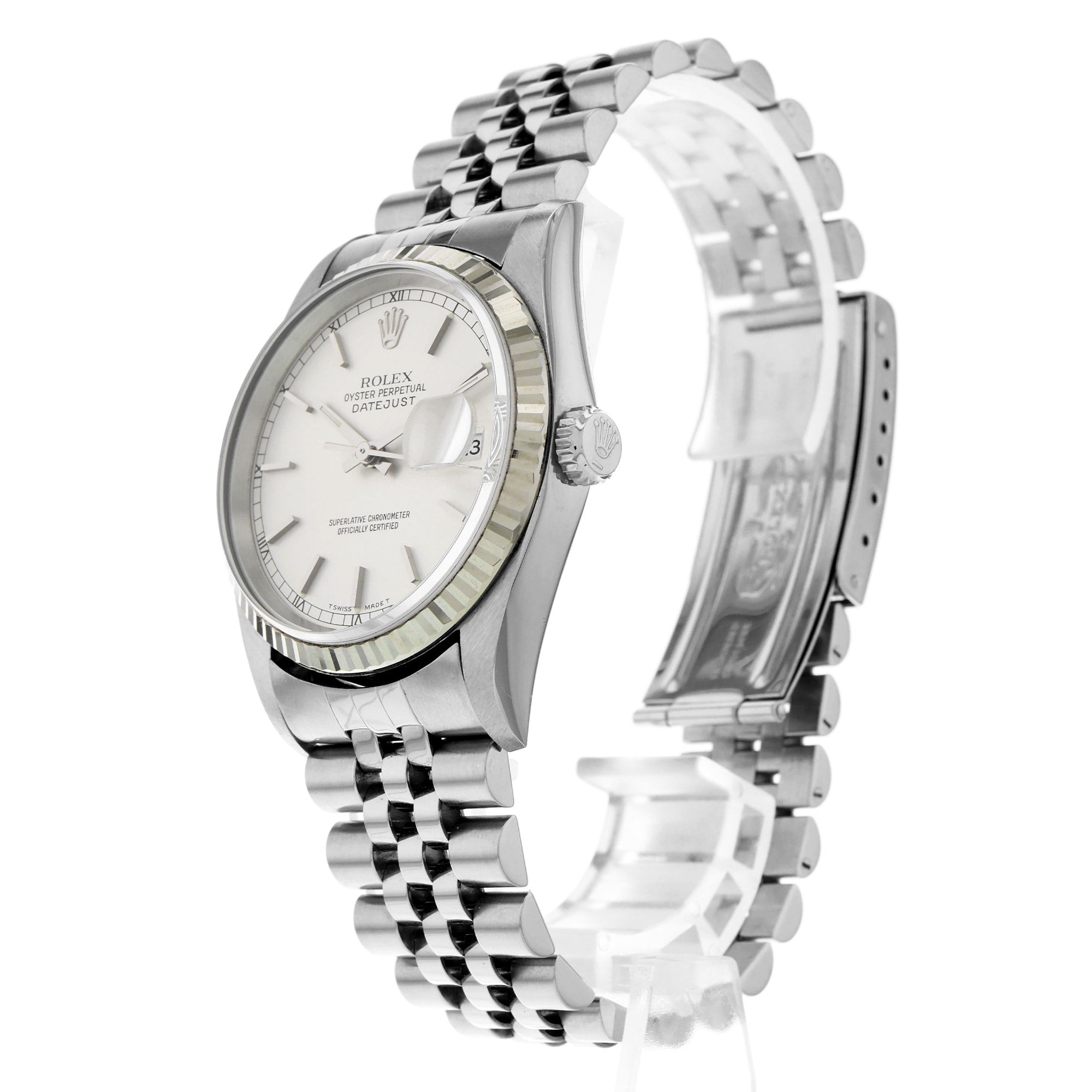 Rolex Datejust 36 16234 Fluted Silver Stick Dial Automatic