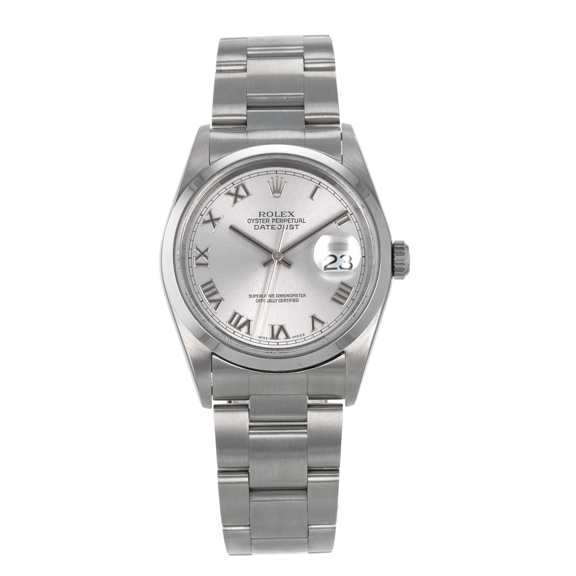 Rolex Datejust 36 16200 Grey Roman Smooth Stainless Steel Oyster Mens Watch
