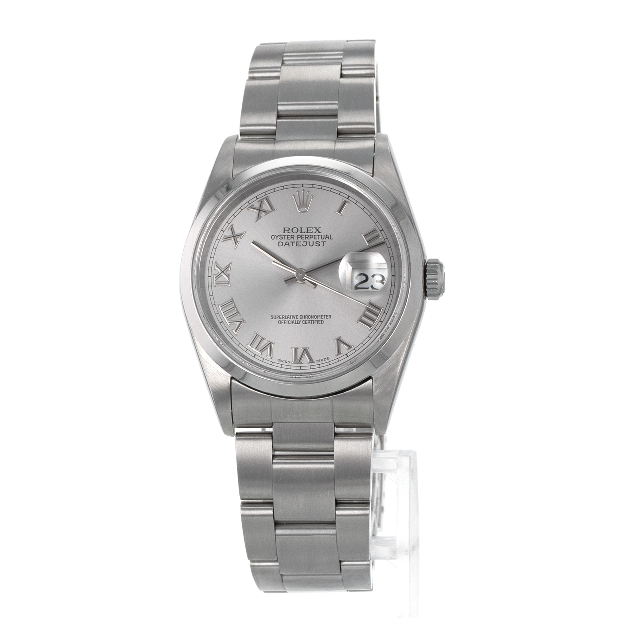Rolex Datejust 36 16200 Grey Roman Smooth Stainless Steel Oyster Mens Watch
