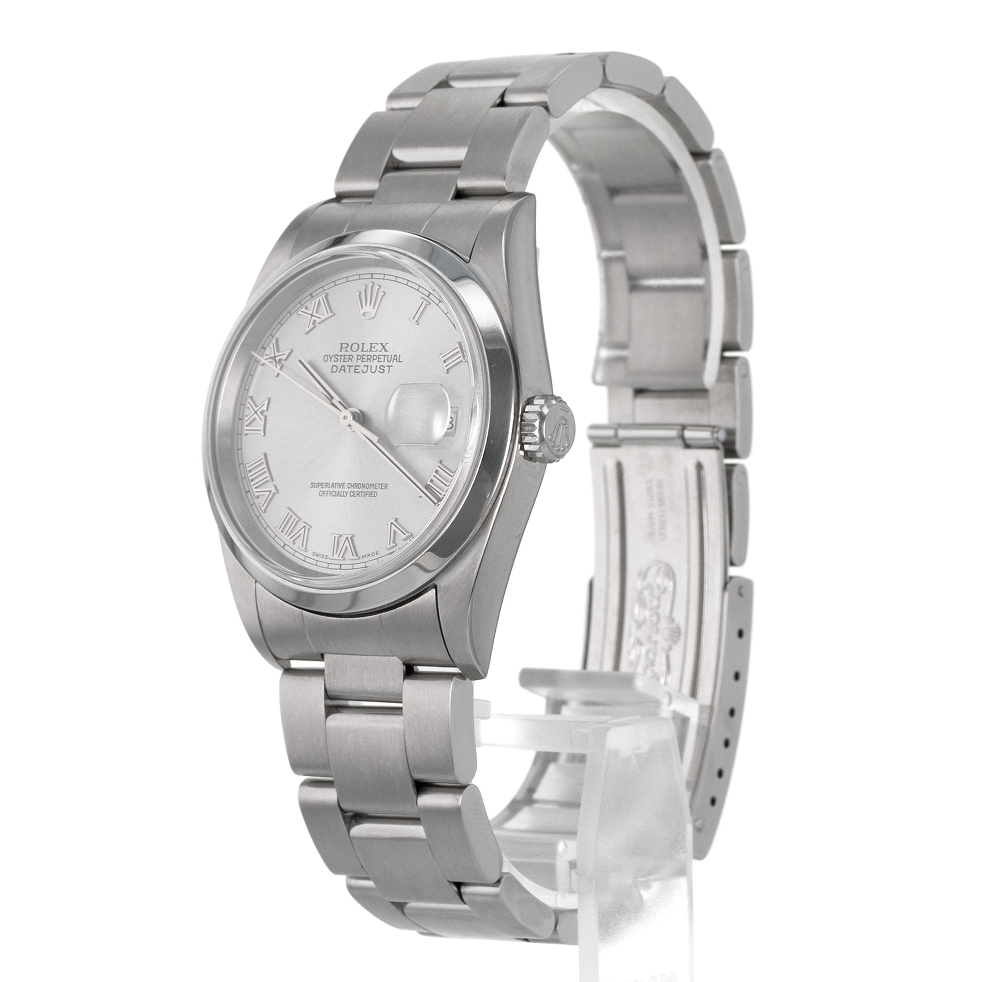Rolex Datejust 36 16200 Grey Roman Smooth Stainless Steel Oyster Mens Watch