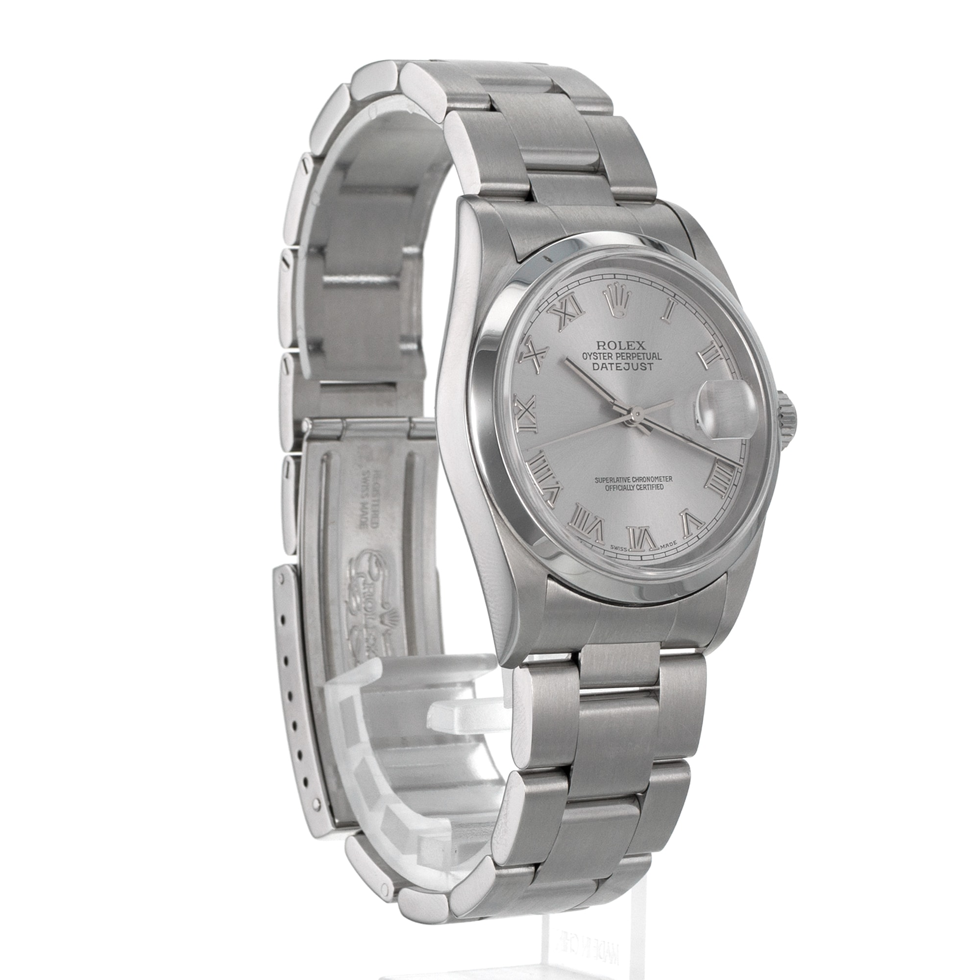 Rolex Datejust 36 16200 Grey Roman Smooth Stainless Steel Oyster Mens Watch