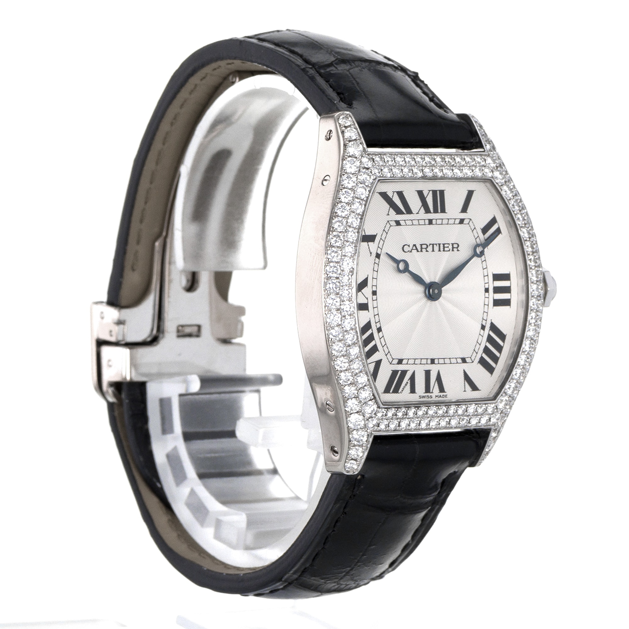 Cartier Tortue WA503851 Large 43mm Roman Factory Diamond White Gold Mens Watch