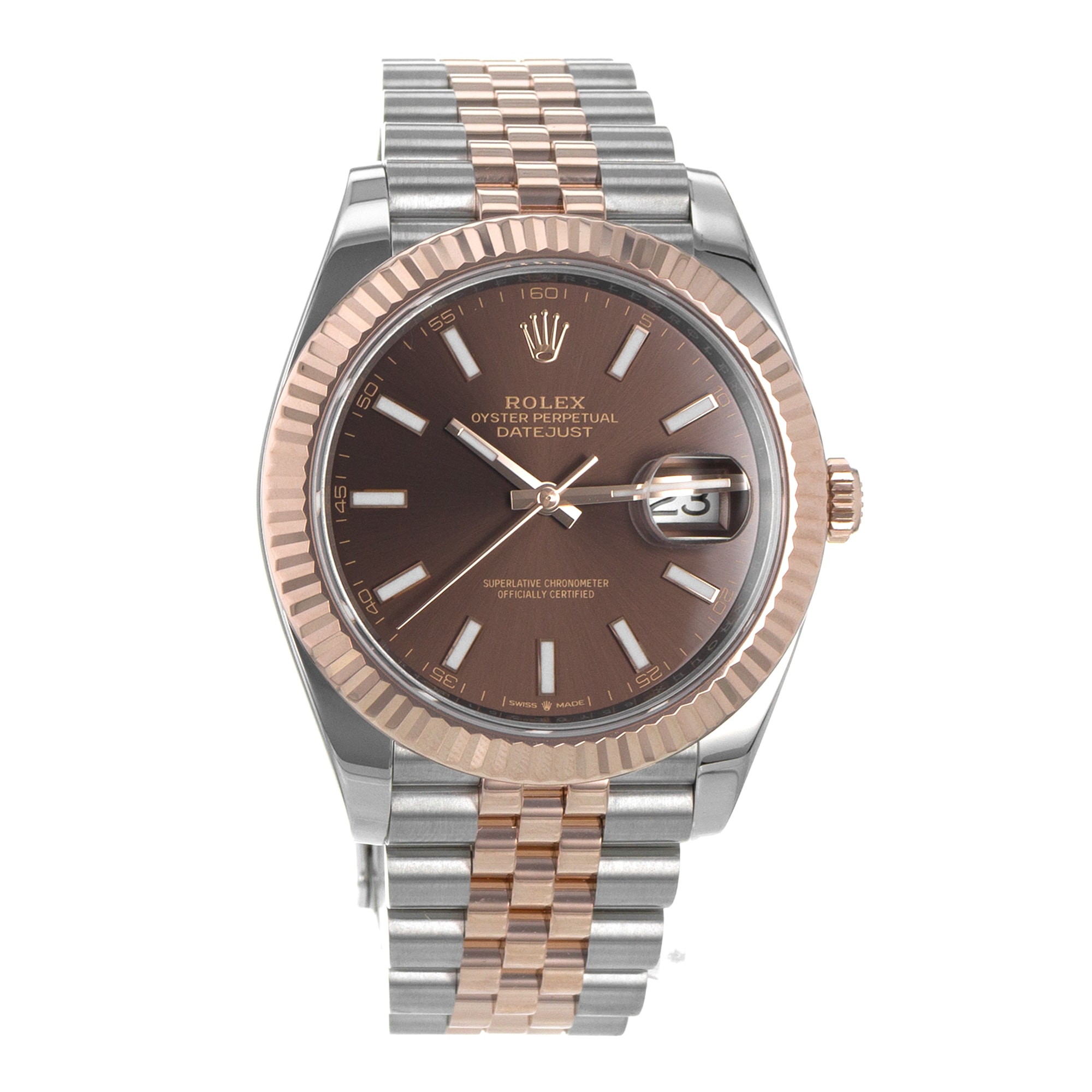 Rolex Datejust 41 126331 Chocolate Brown Fluted Steel Rose Gold Mens Watch