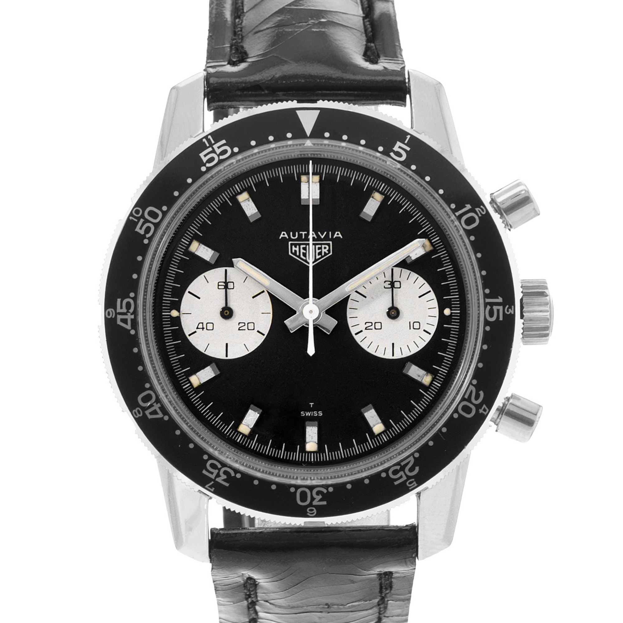 TAG Heuer Autavia 7763 40mm Vintage Black Steel Aluminum Manual Mens Watch 1965