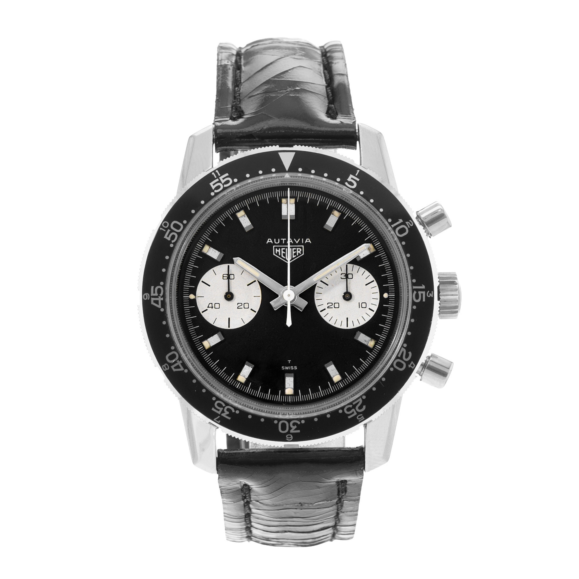 TAG Heuer Autavia 7763 40mm Vintage Black Steel Aluminum Manual Mens Watch 1965