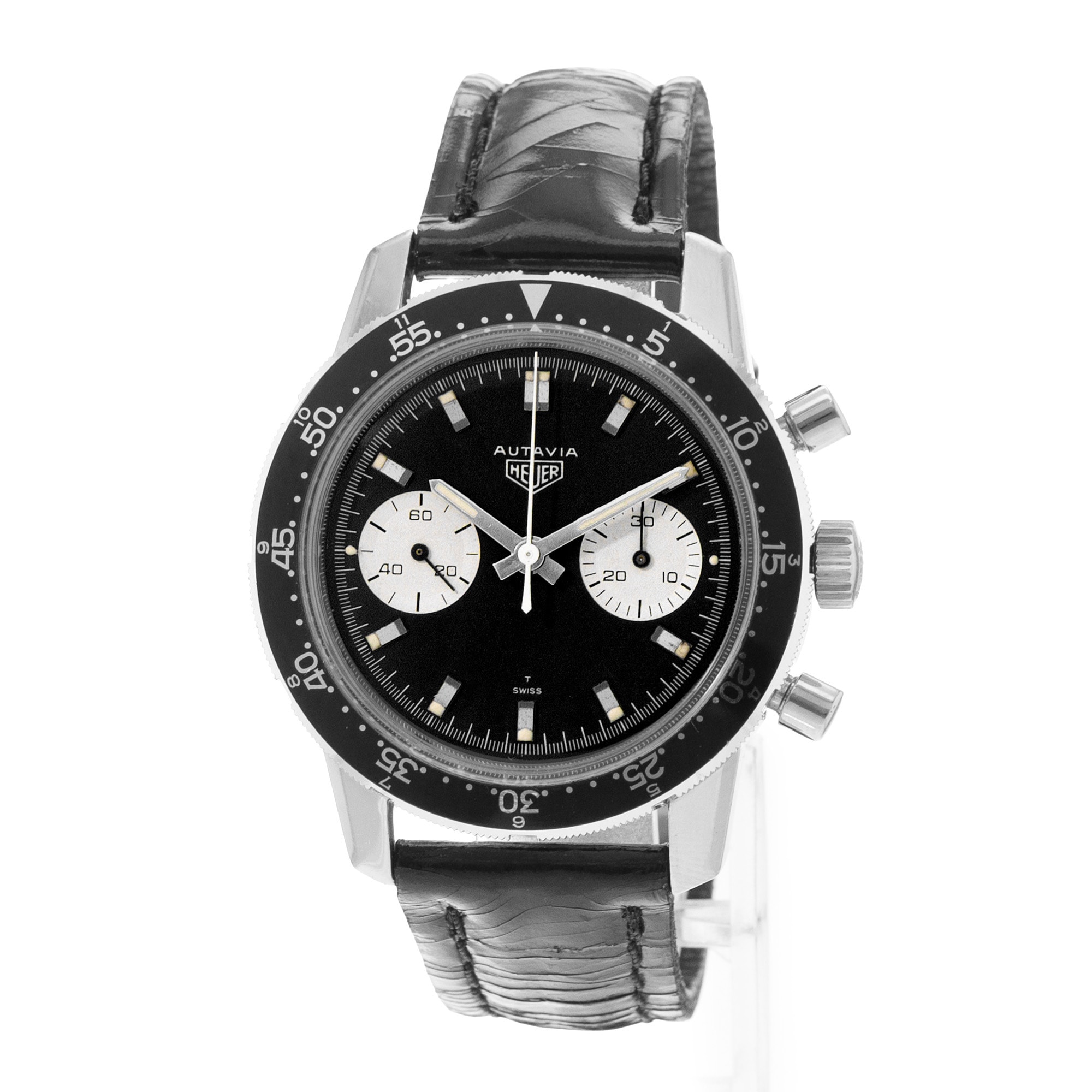 TAG Heuer Autavia 7763 40mm Vintage Black Steel Aluminum Manual Mens Watch 1965