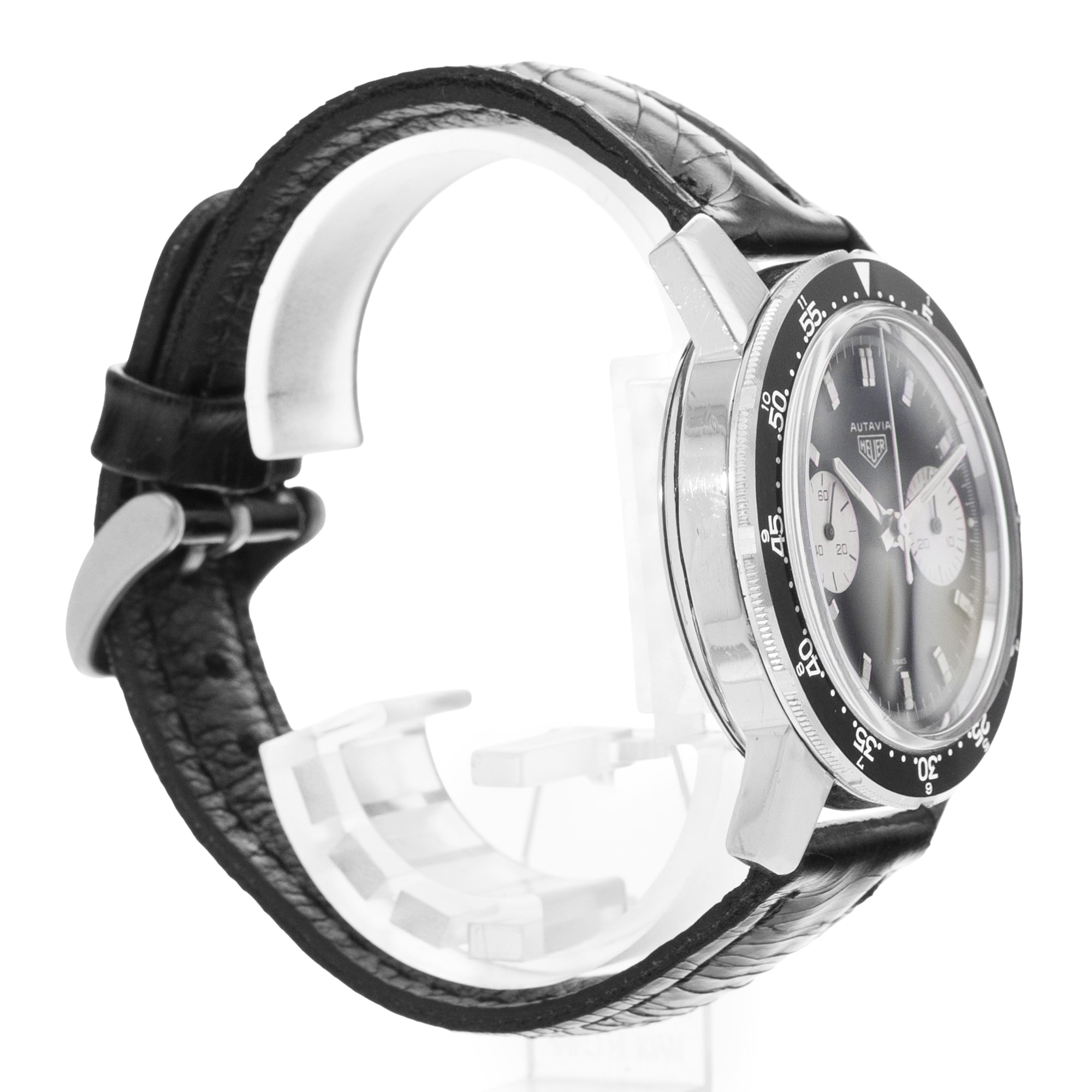 TAG Heuer Autavia 7763 40mm Vintage Black Steel Aluminum Manual Mens Watch 1965