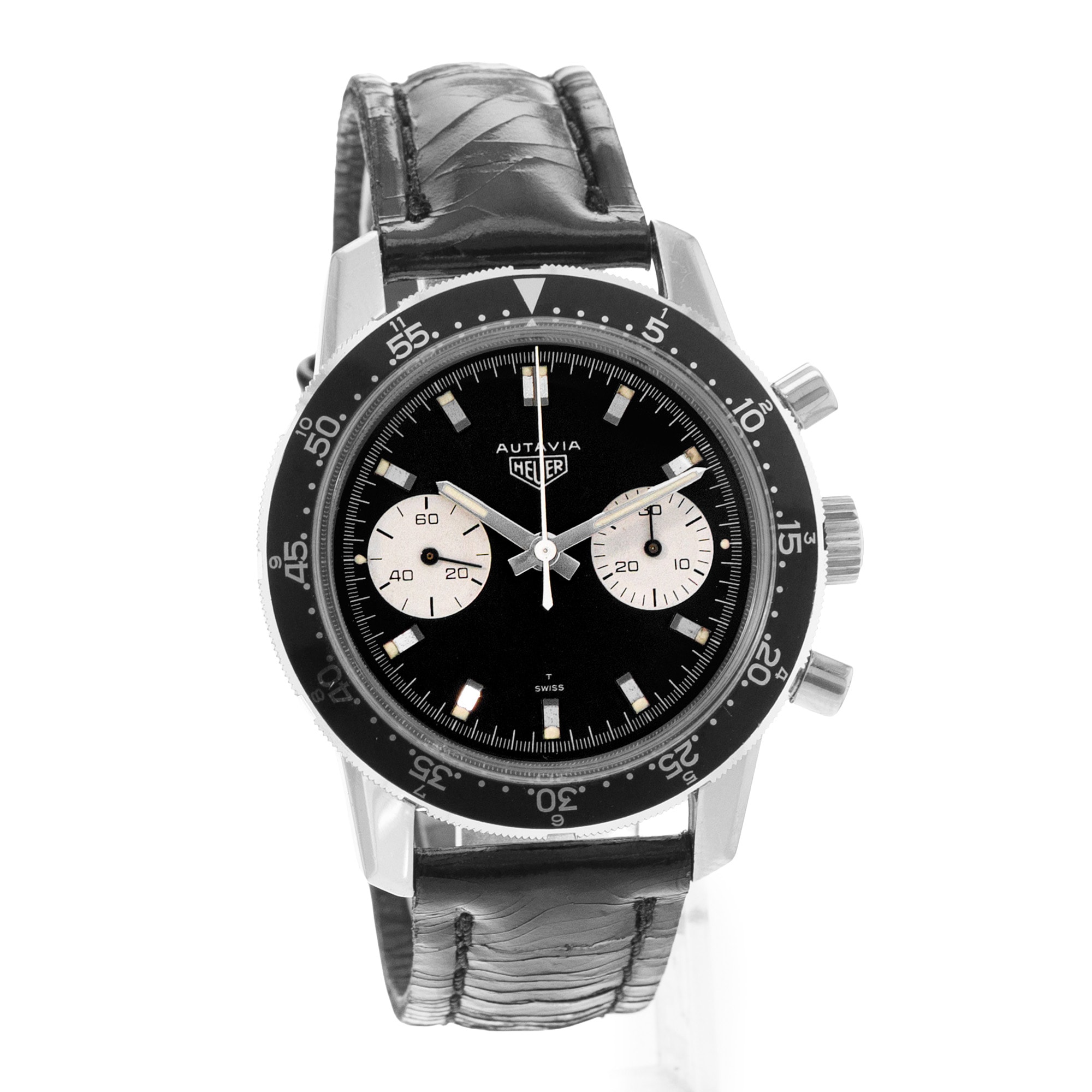 TAG Heuer Autavia 7763 40mm Vintage Black Steel Aluminum Manual Mens Watch 1965