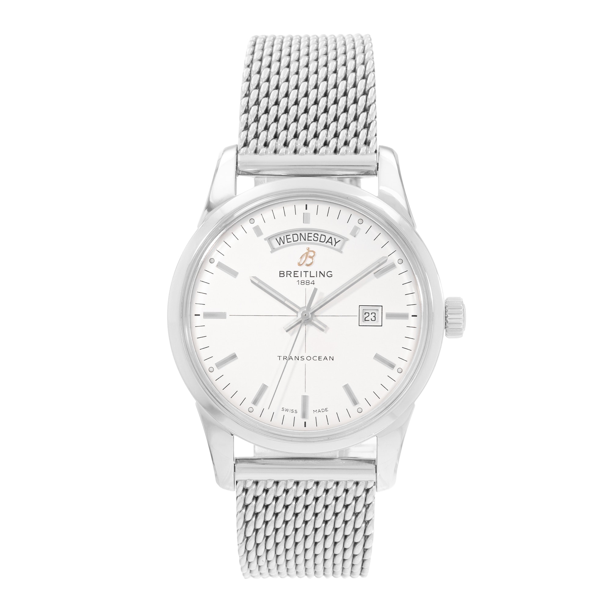 Breitling Transocean A45310/A51G51KBD 43mm Silver Dial Steel Mens Box Papers