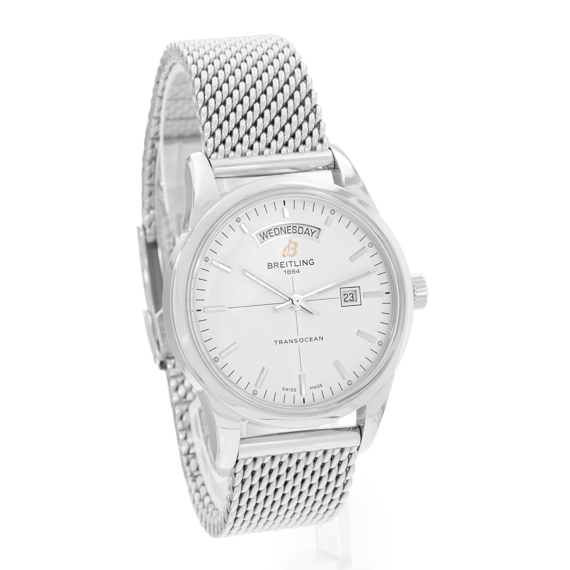 Breitling Transocean A45310/A51G51KBD 43mm Silver Dial Steel Mens Box Papers