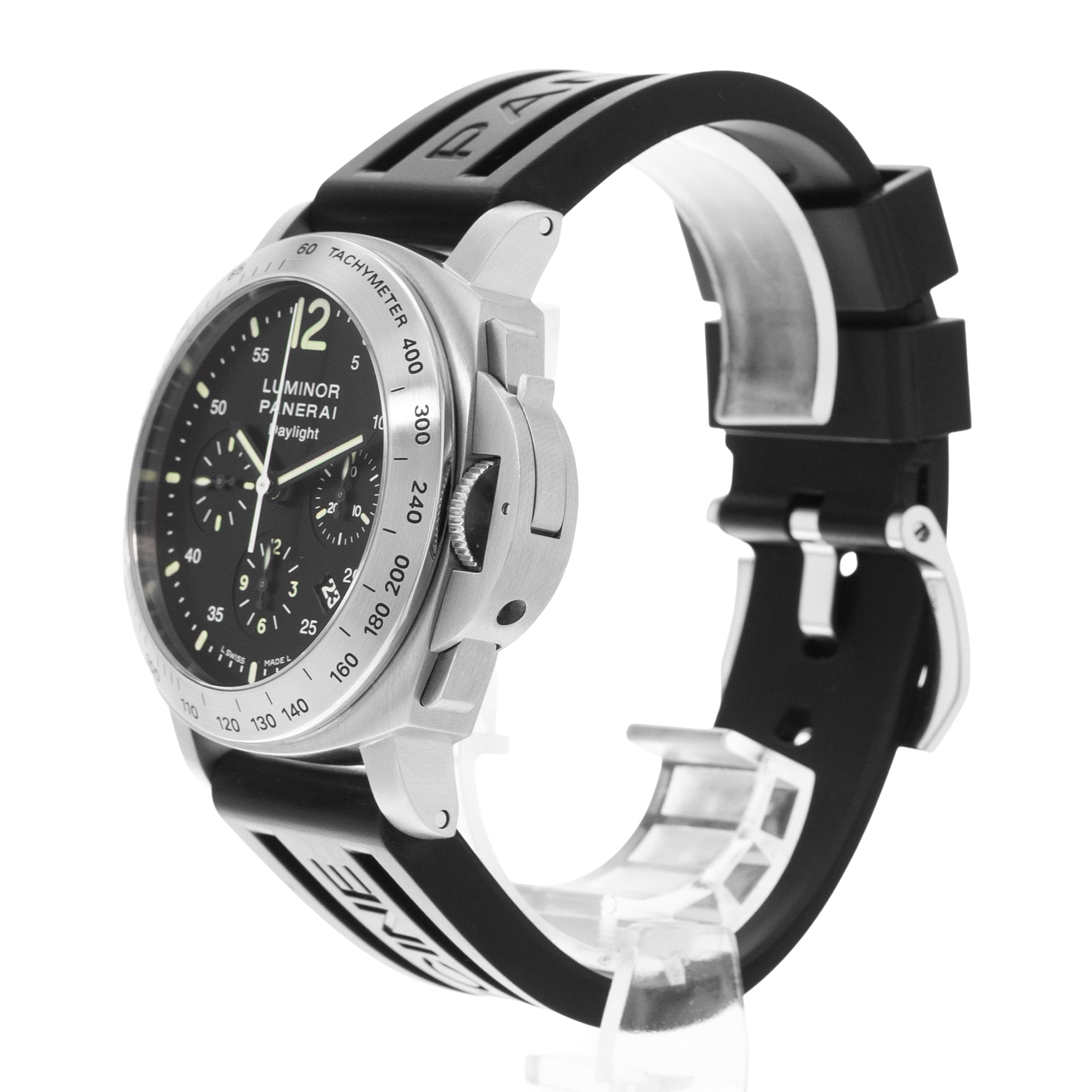 Panerai Luminor Chrono PAM00250 44mm Black Arabic Dial Steel Mens Watch