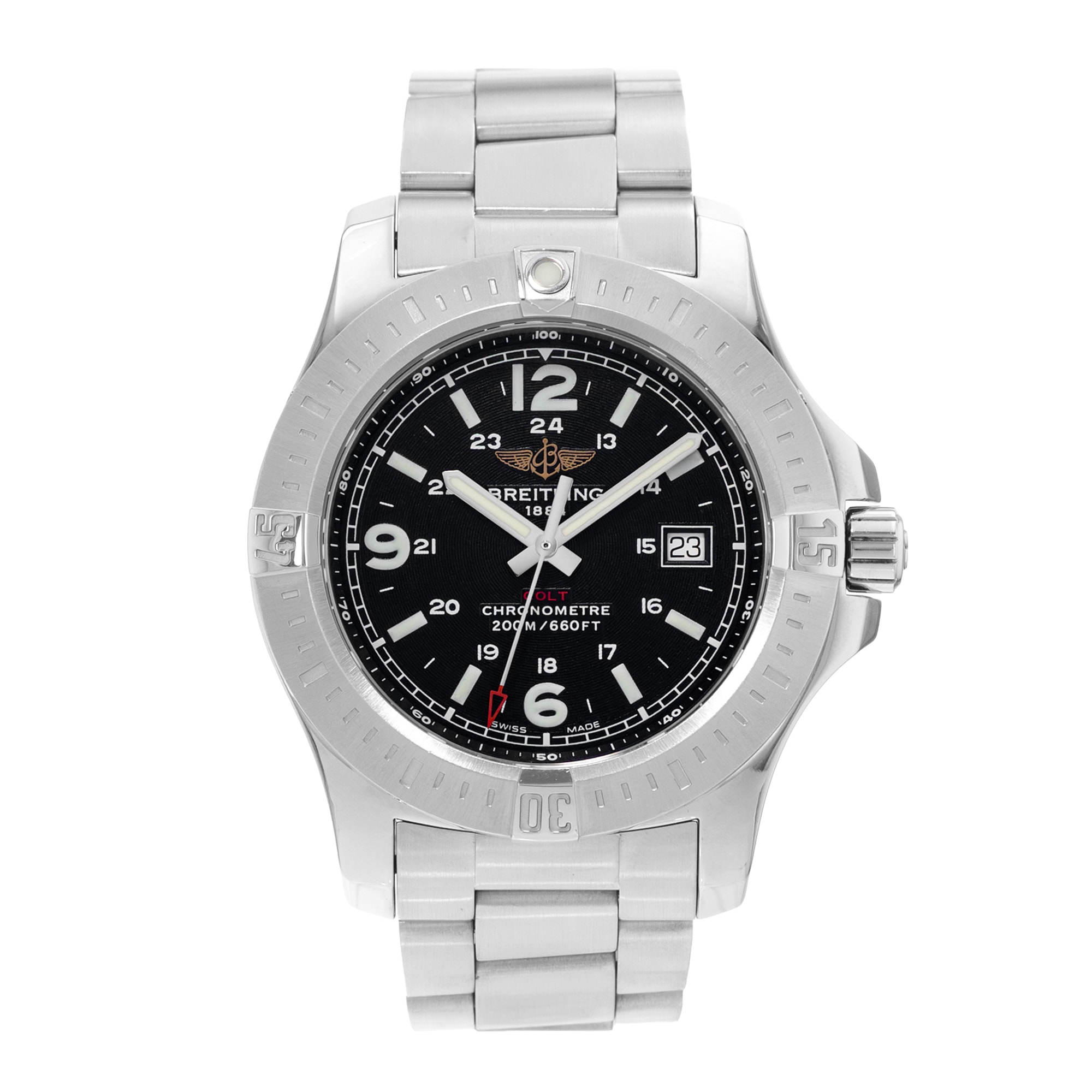 Breitling Colt A74388 44mm Black Arabic Dial Steel Mens Watch Card 2015