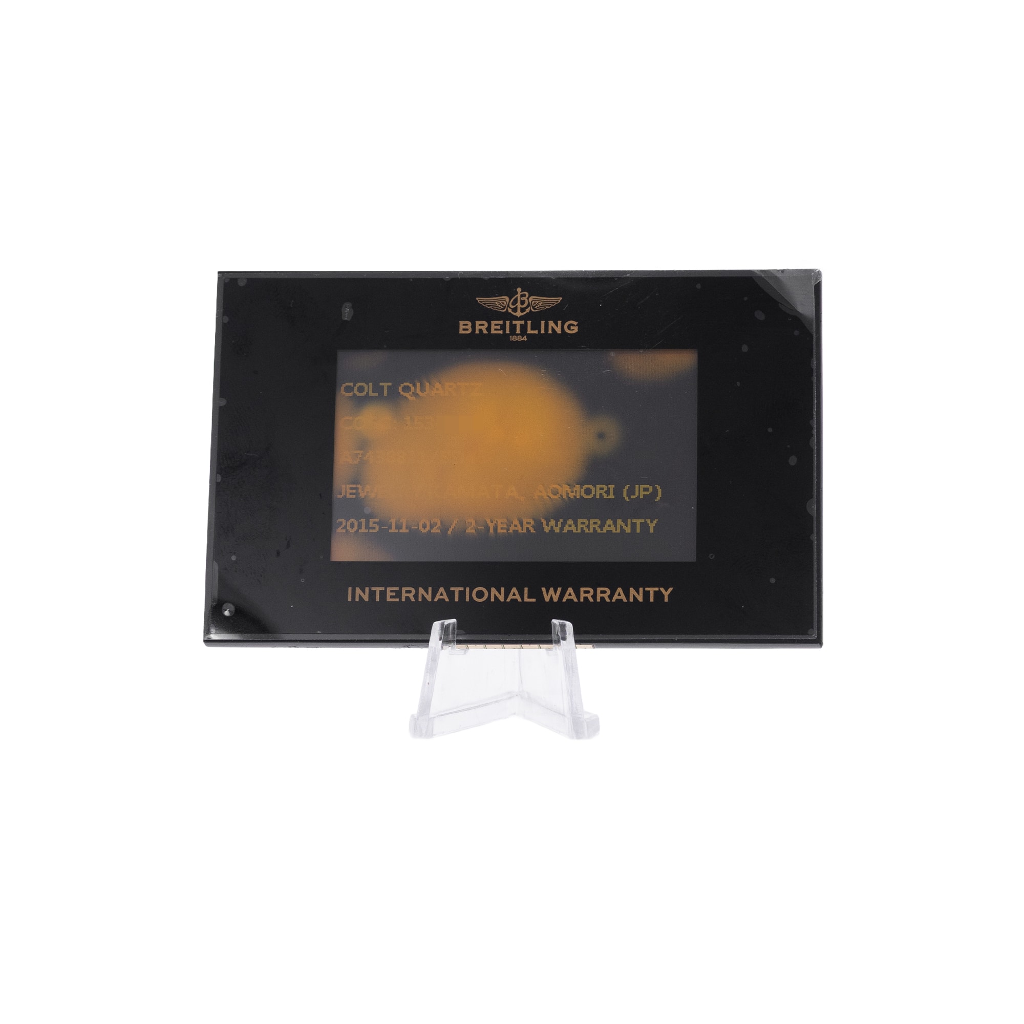 Breitling Colt A74388 44mm Black Arabic Dial Steel Mens Watch Card 2015
