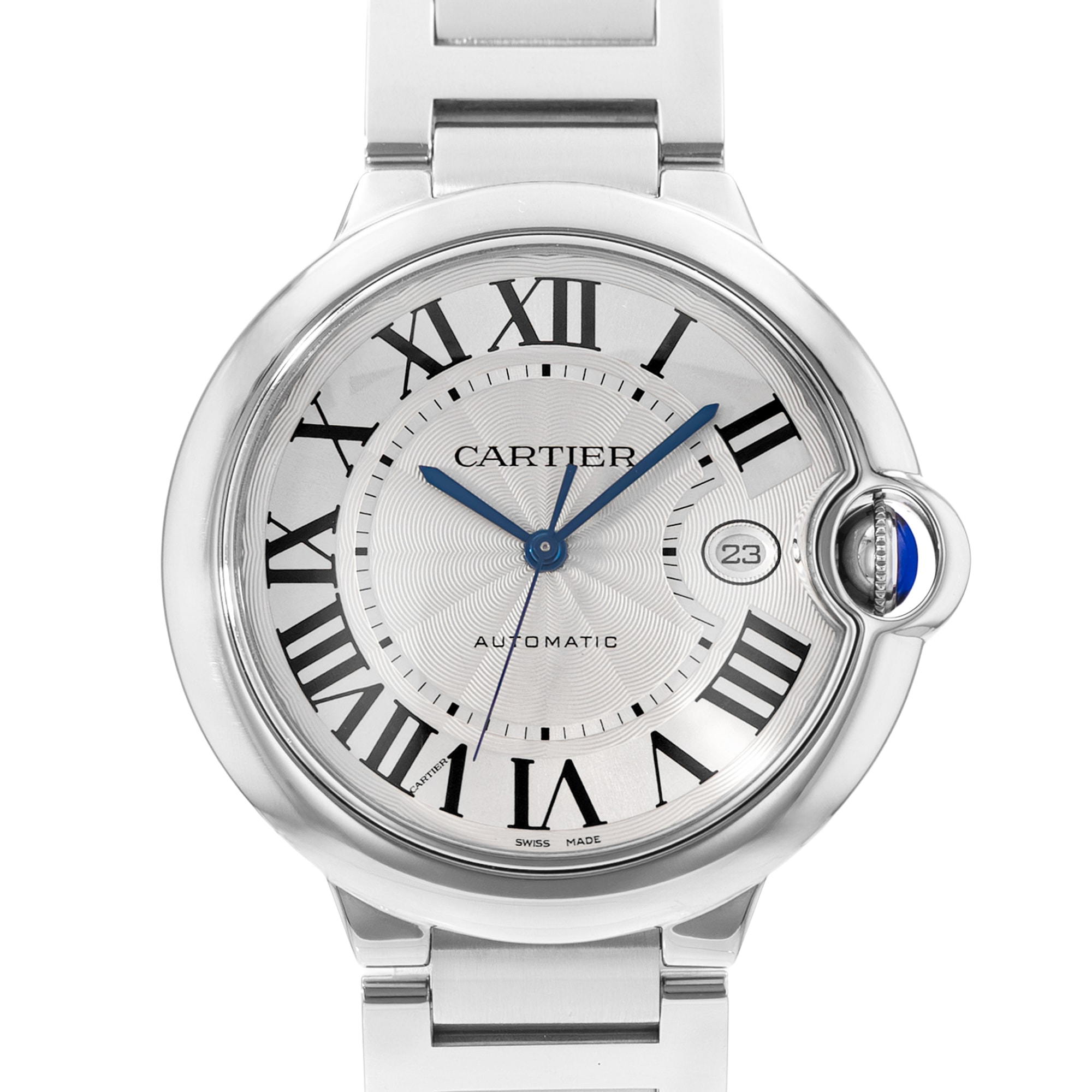 Cartier Ballon Blue 42mm W69012Z4 3001 Silver Roman Steel Automatic Mens Watch
