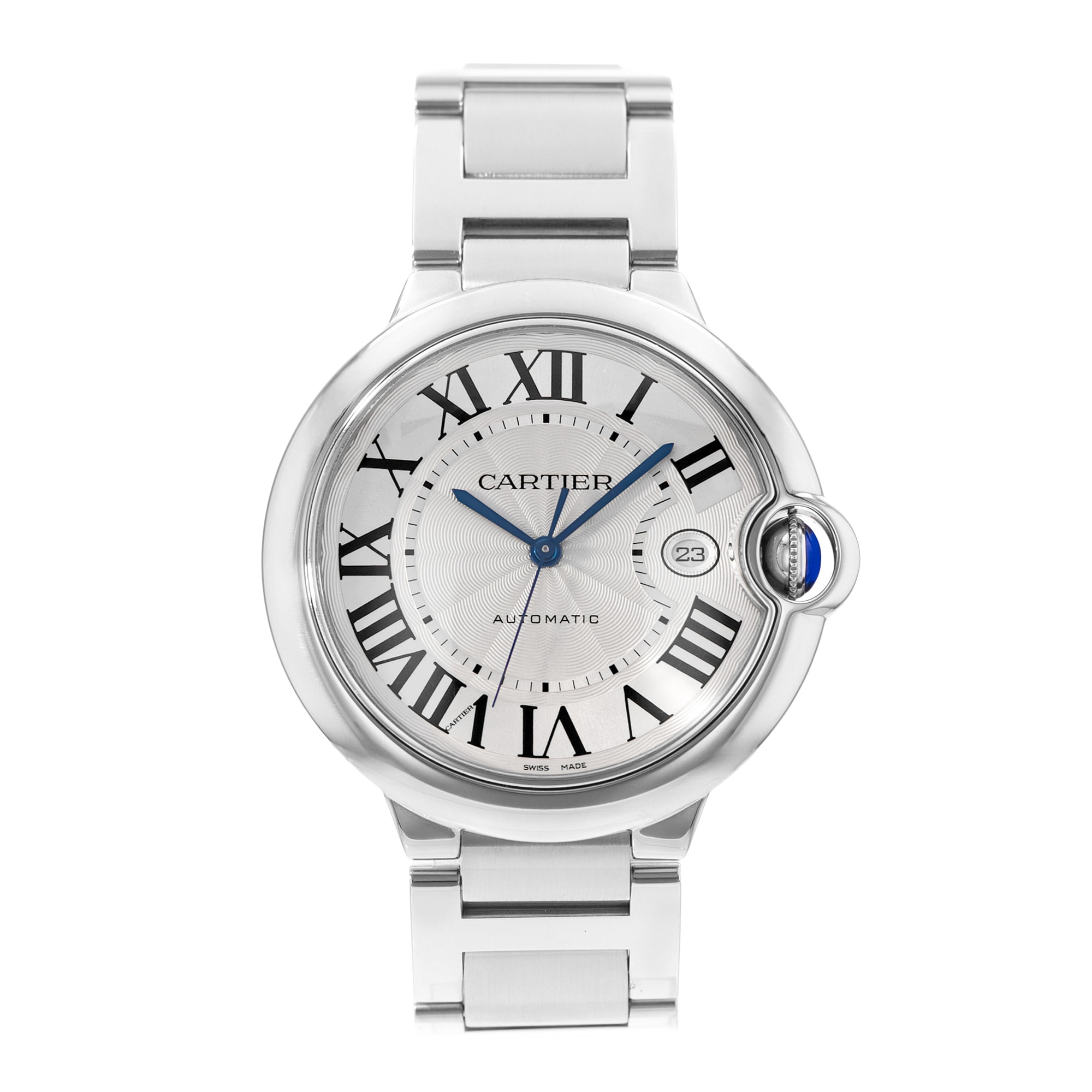 Cartier Ballon Blue 42mm W69012Z4 3001 Silver Roman Steel Automatic Mens Watch