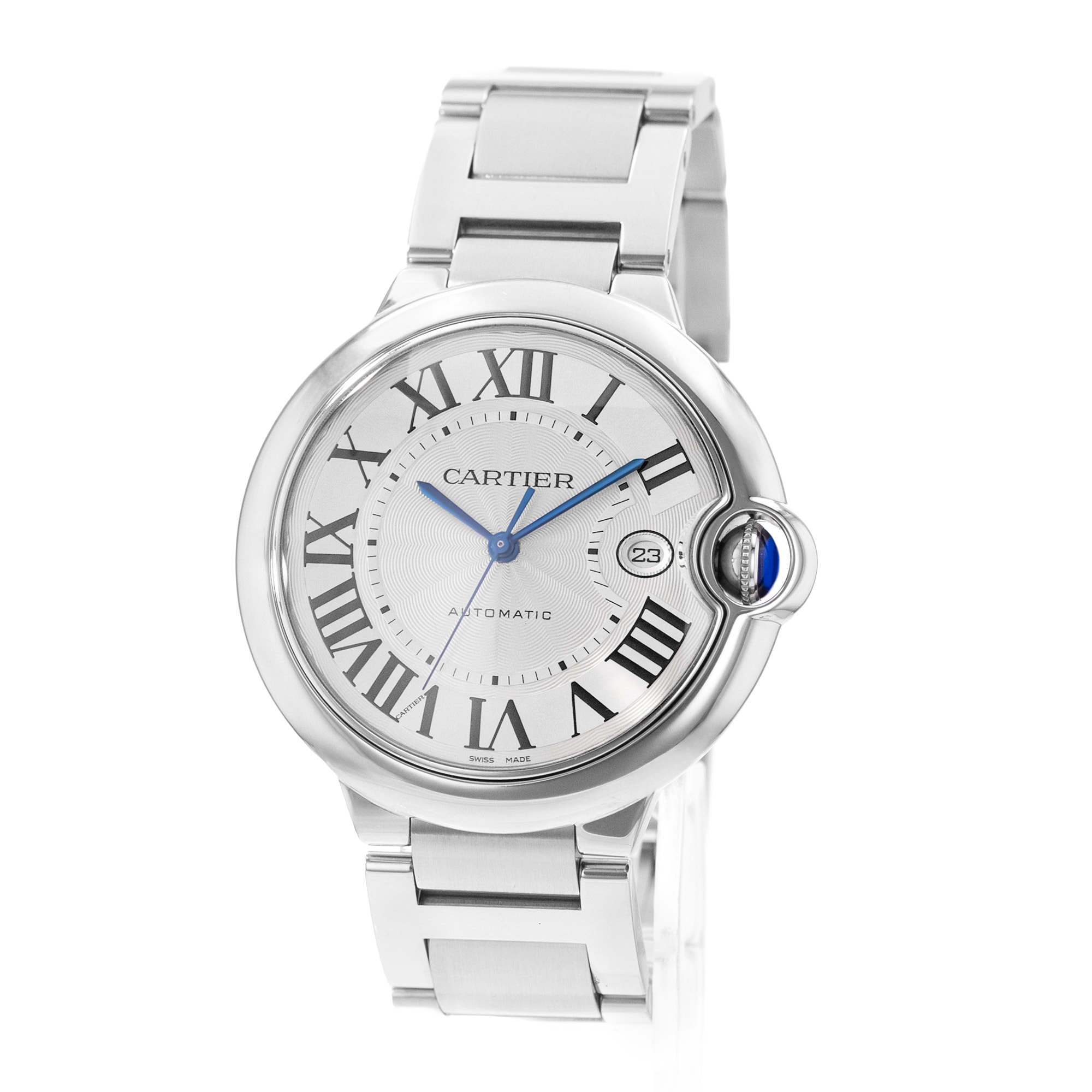 Cartier Ballon Blue 42mm W69012Z4 3001 Silver Roman Steel Automatic Mens Watch
