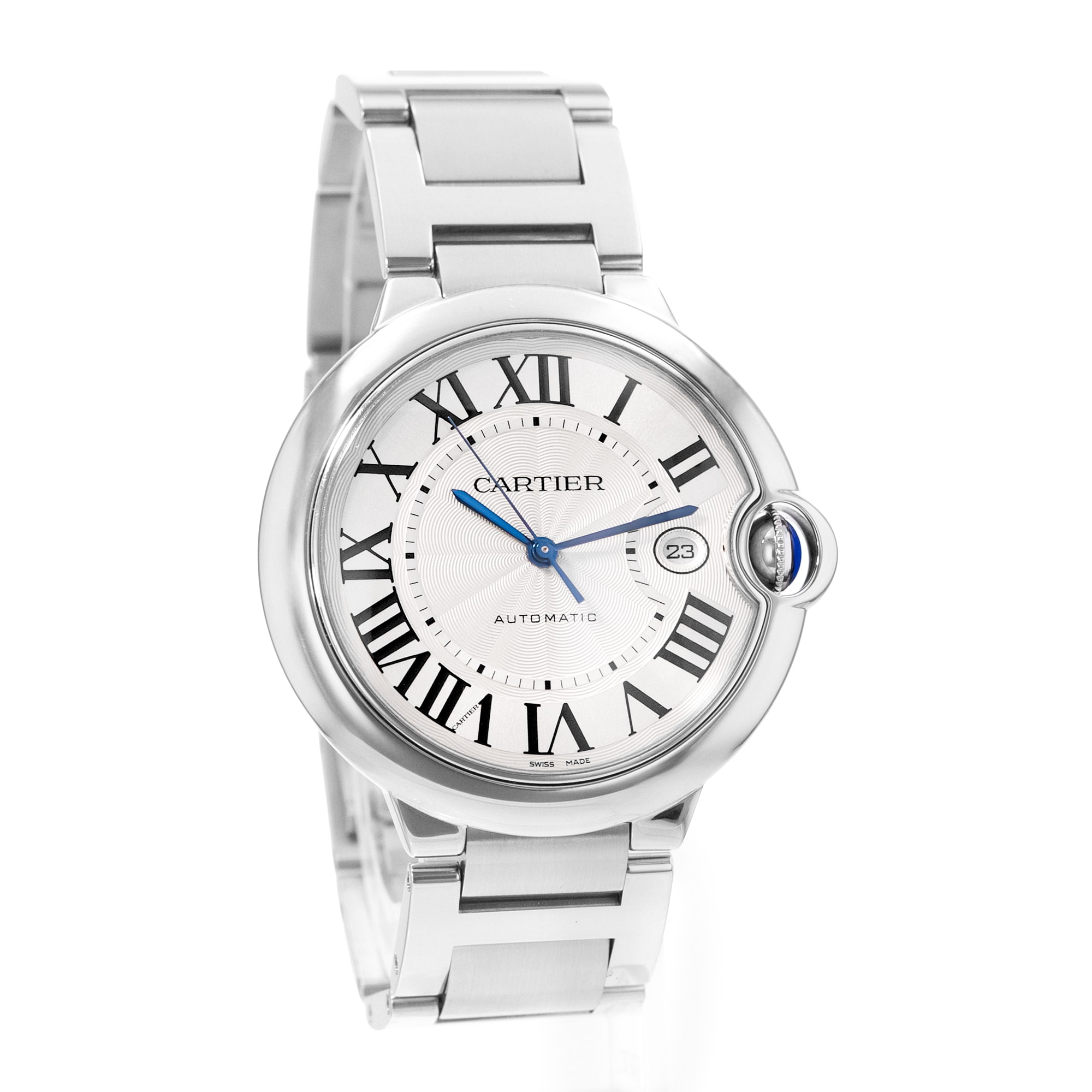 Cartier Ballon Blue 42mm W69012Z4 3001 Silver Roman Steel Automatic Mens Watch
