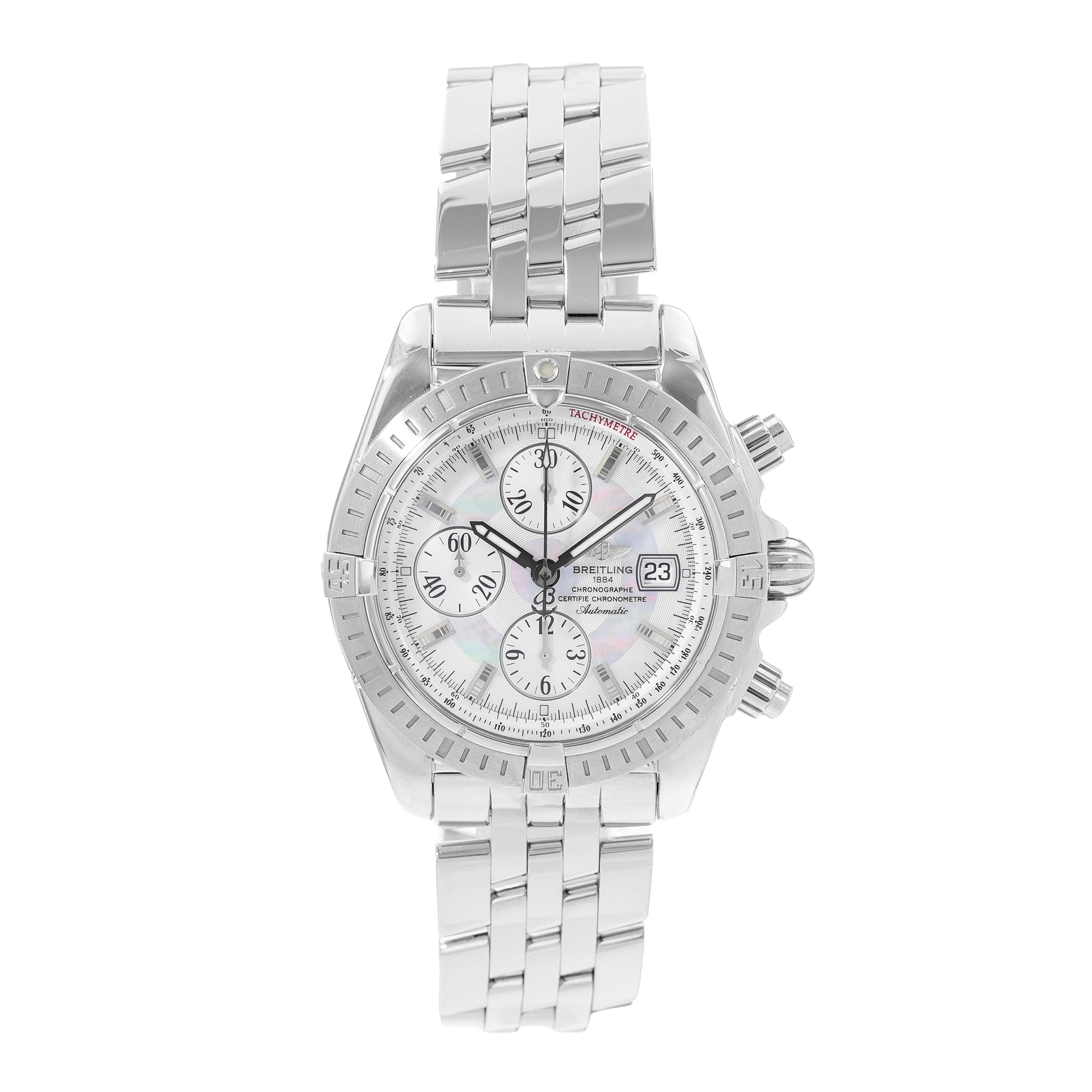 Breitling Chronomat Evolution A156A69PA 44mm MOP Steel Mens Watch Box Card