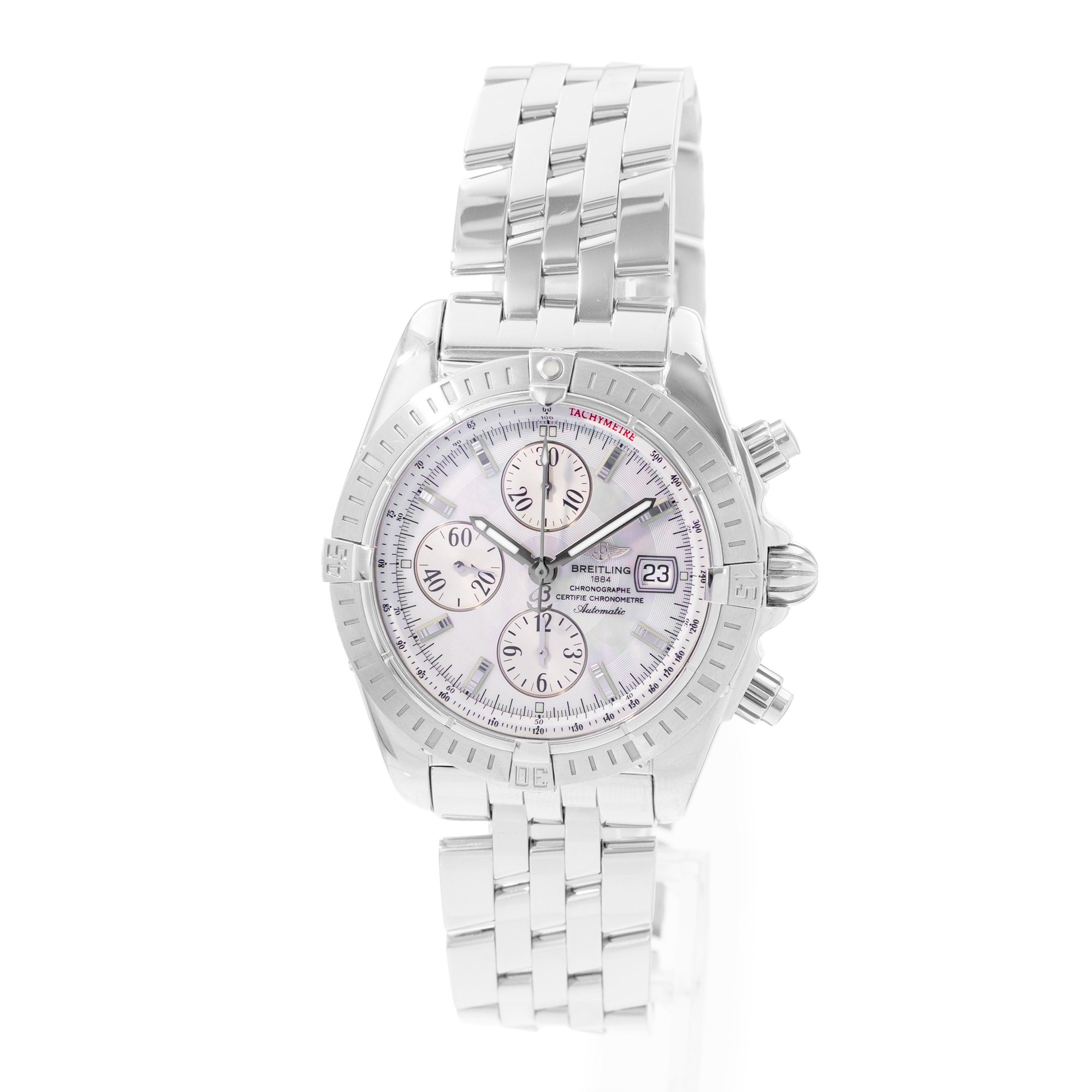 Breitling Chronomat Evolution A156A69PA 44mm MOP Steel Mens Watch Box Card