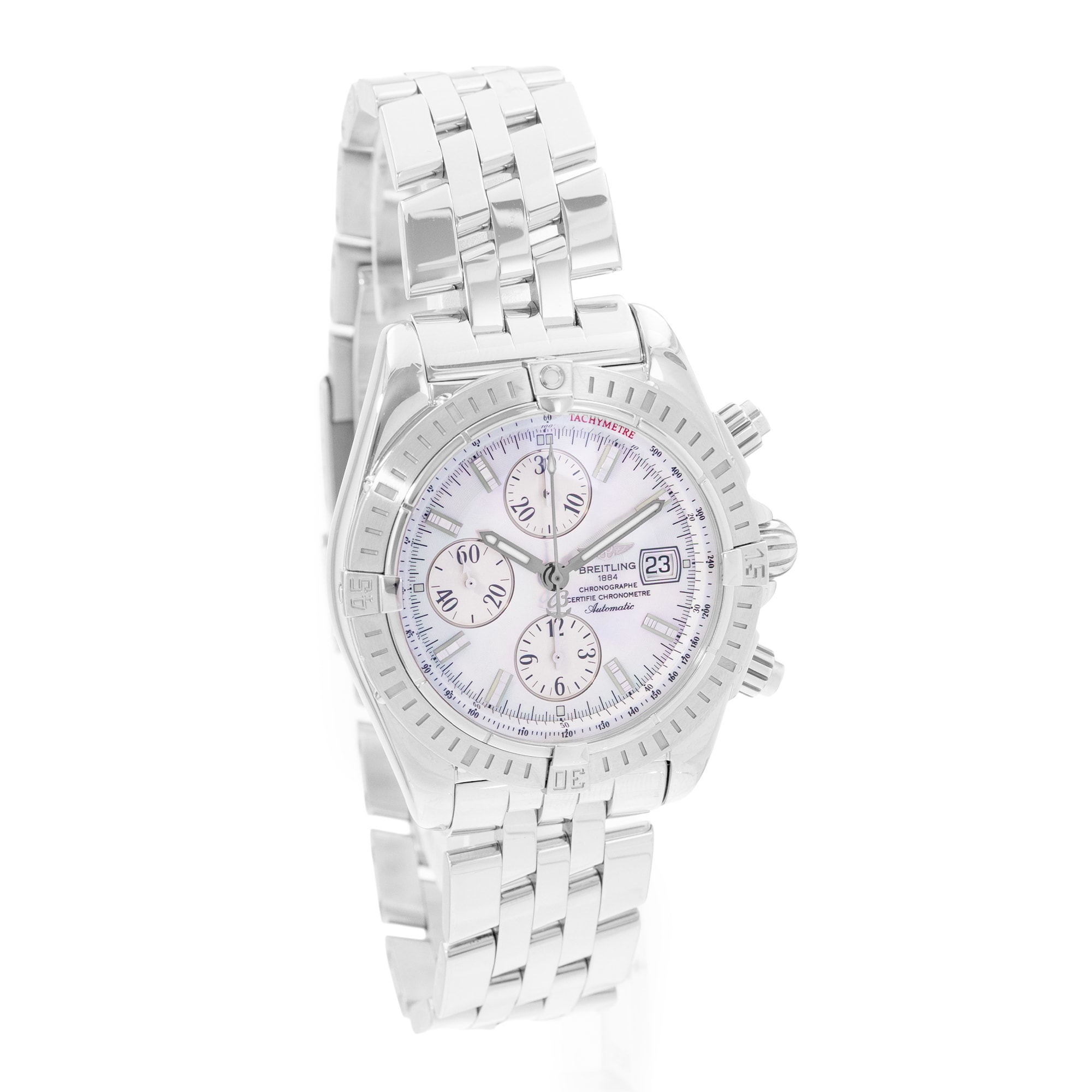 Breitling Chronomat Evolution A156A69PA 44mm MOP Steel Mens Watch Box Card