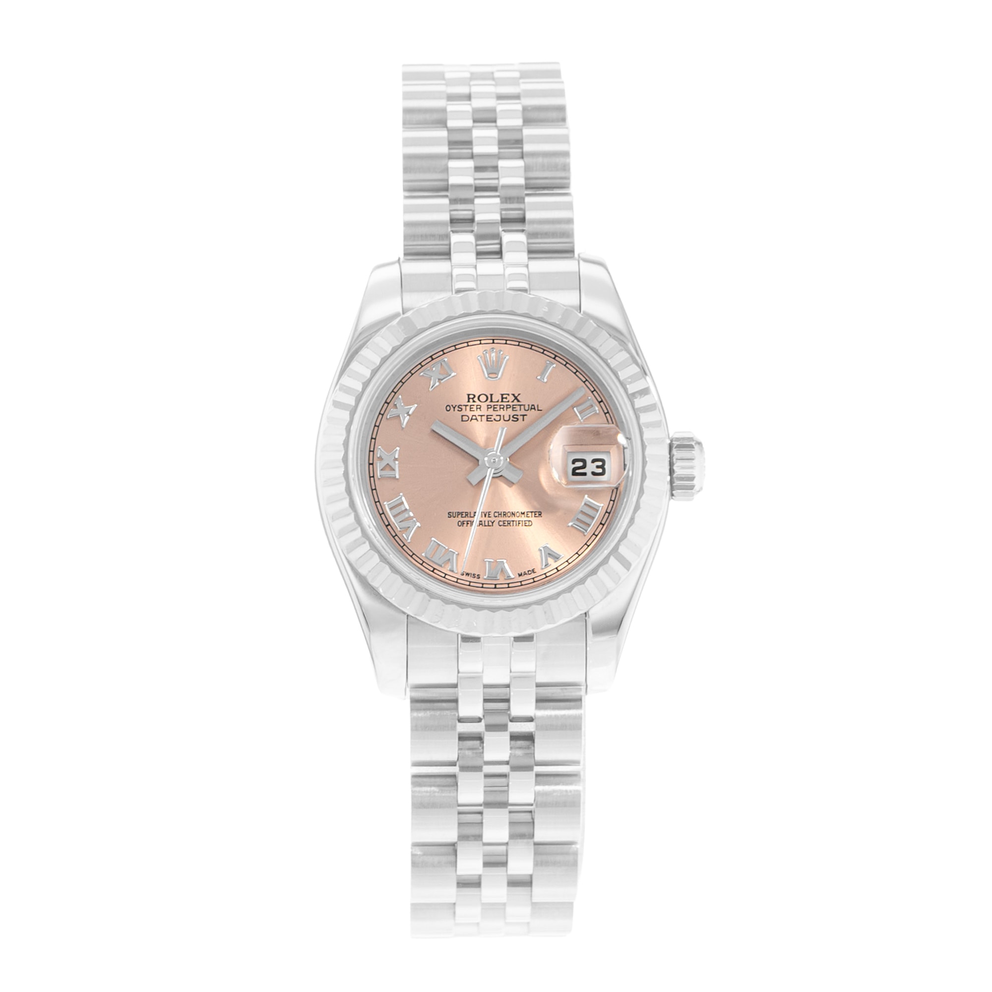 Rolex Datejust 26 179174 Salmon Pink Dial Steel Ladies Watch Papers
