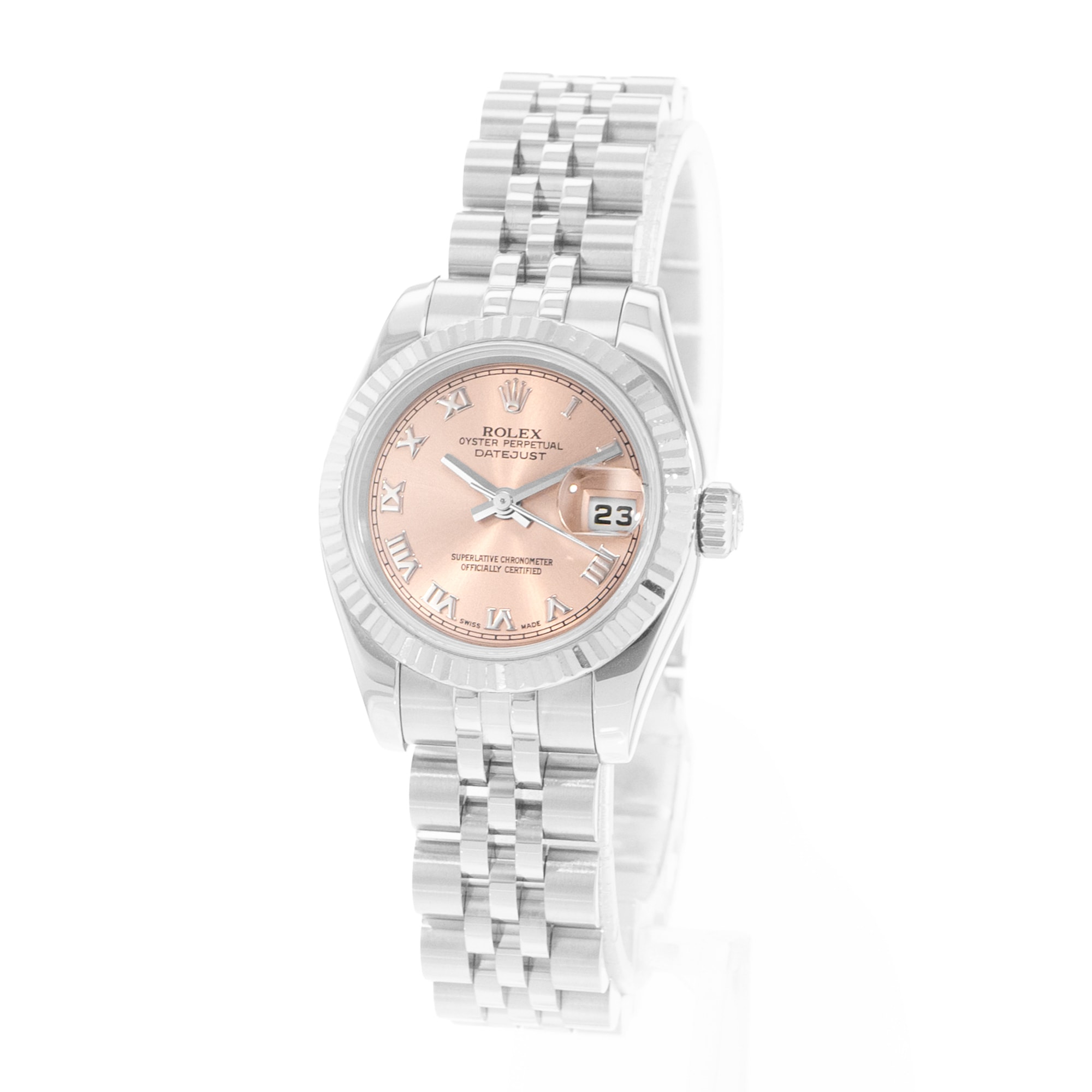 Rolex Datejust 26 179174 Salmon Pink Dial Steel Ladies Watch Papers