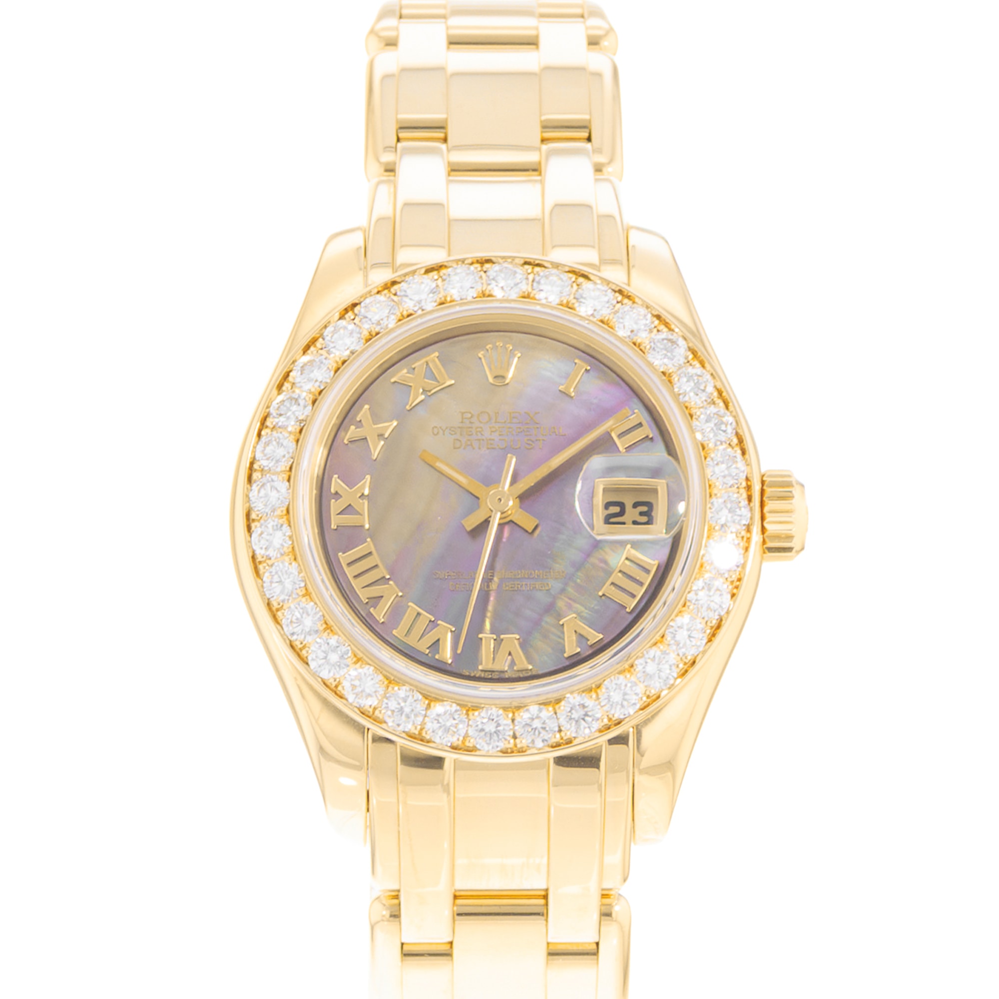 Rolex Pearlmaster 80298 29mm Mop Diamonds Yellow Gold Ladies Watch