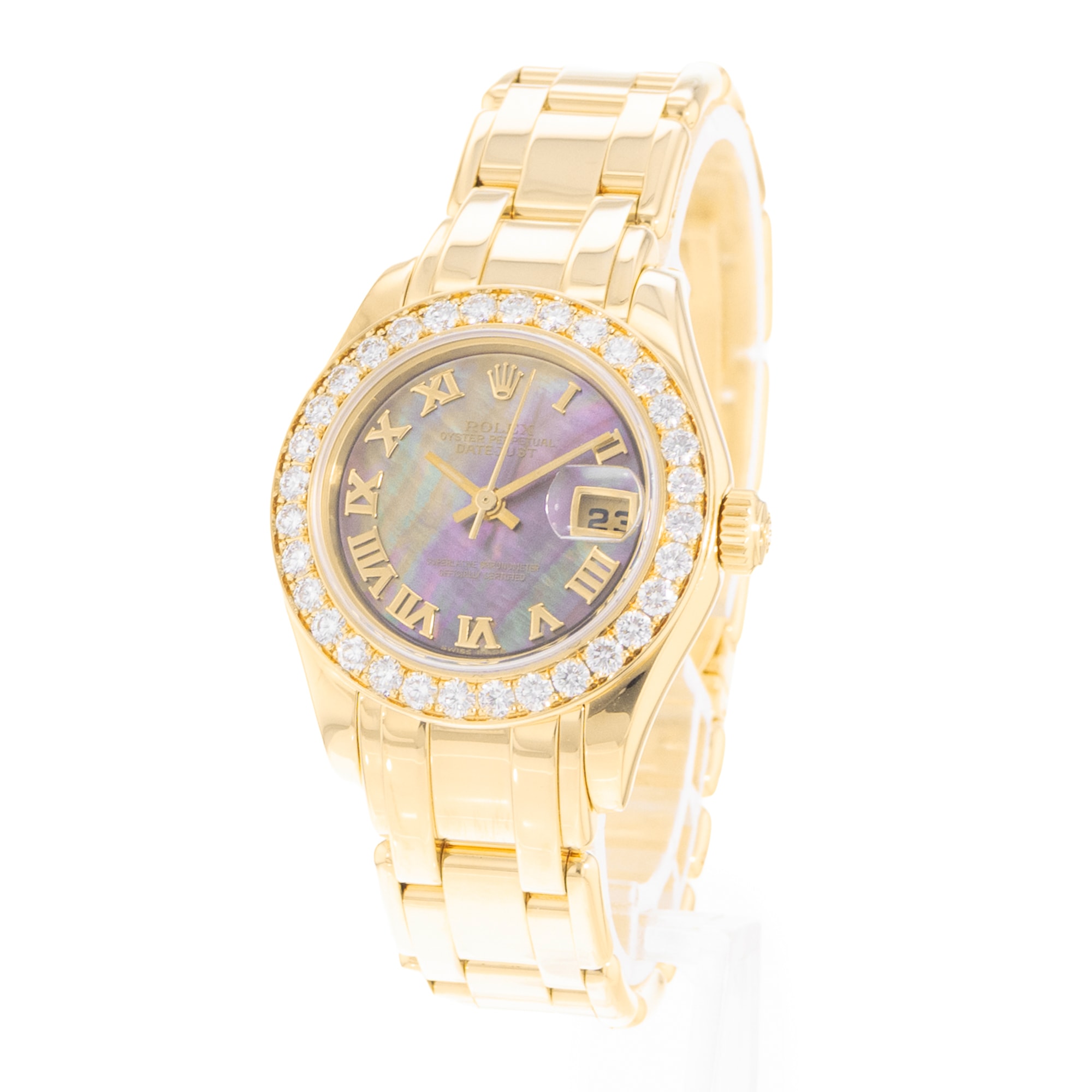 Rolex Pearlmaster 80298 29mm Mop Diamonds Yellow Gold Ladies Watch
