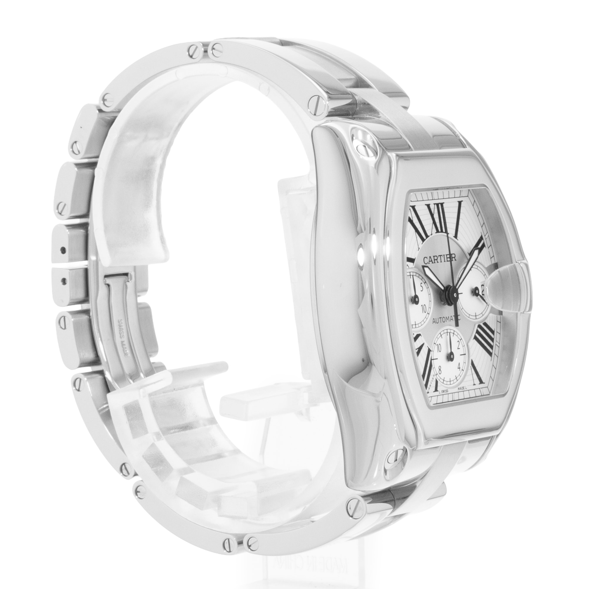Cartier Roadster W62019X6 2618 43mm XL Silver Dial Steel Mens Mens Watch