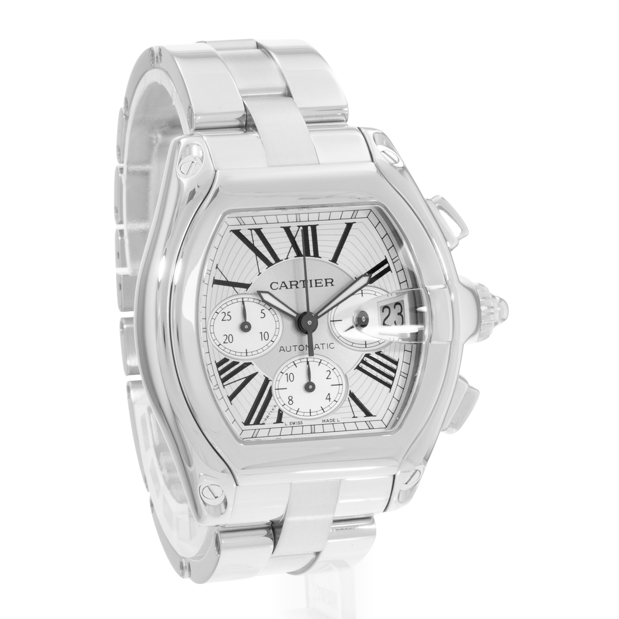 Cartier Roadster W62019X6 2618 43mm XL Silver Dial Steel Mens Mens Watch