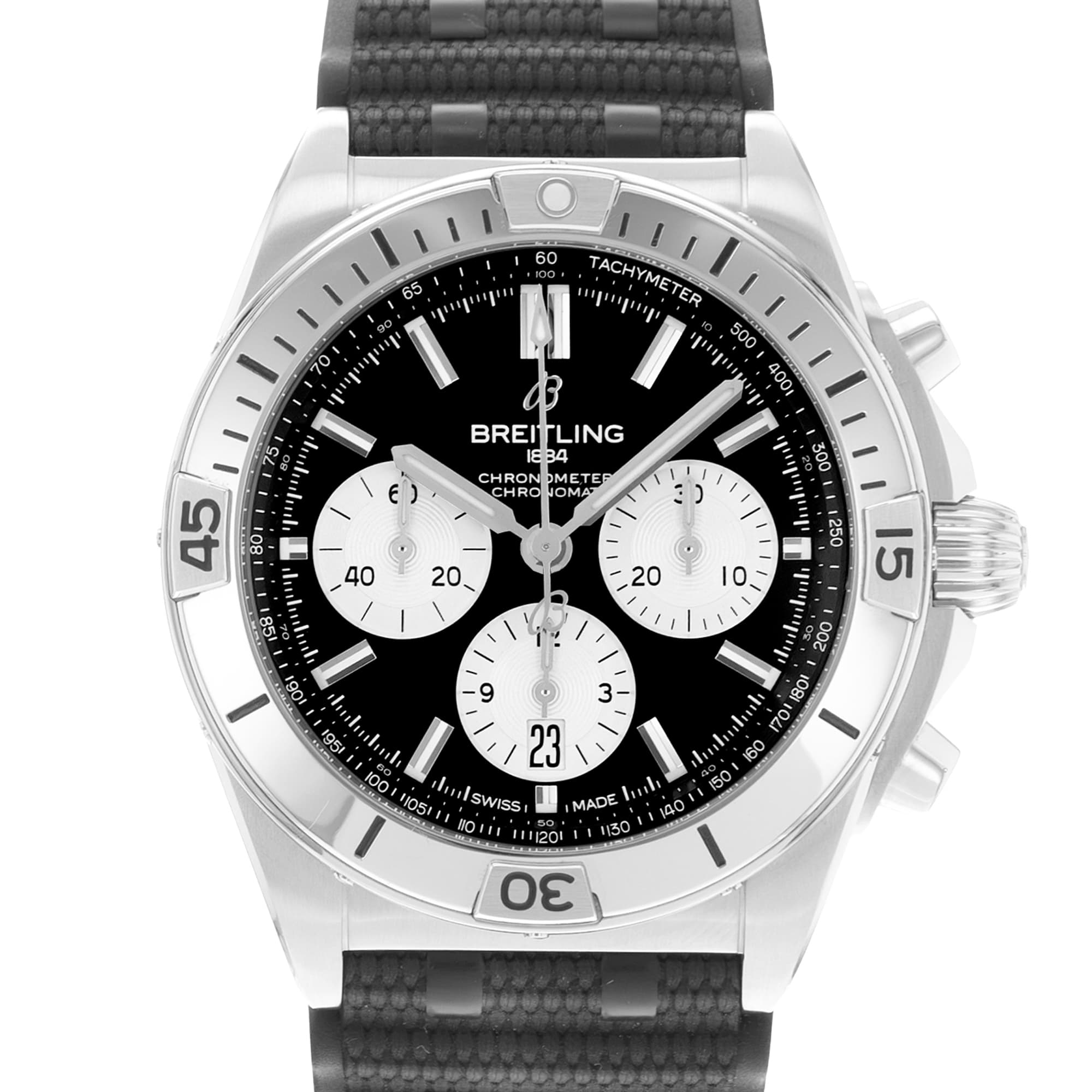 Breitling Chronomat AB0134101B2A1 42mm Black Dial Steel Mens Watch Box Card