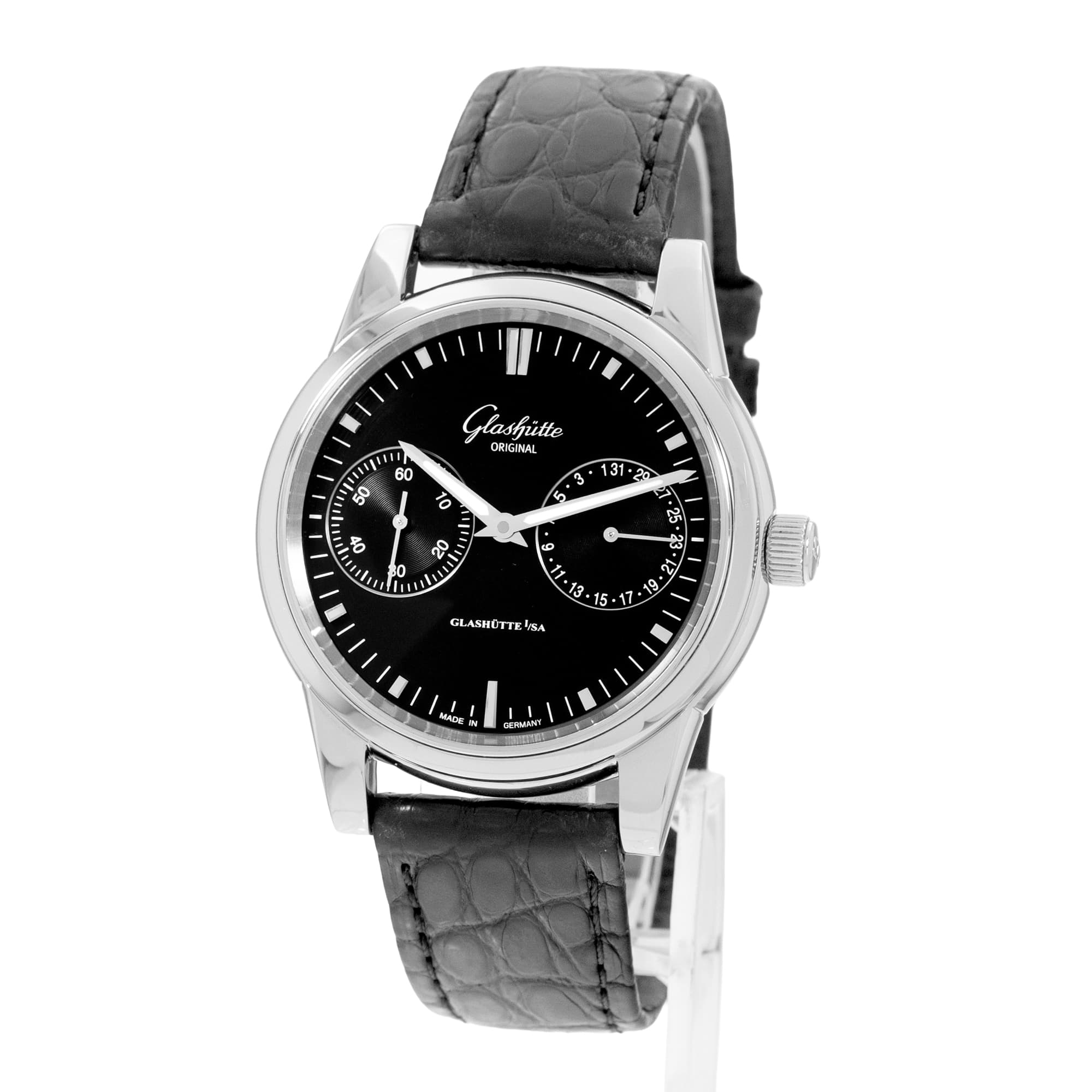 Glashutte Original Senator Hand Date 1-39-58-01-02-04 Black Steel Mens Watch